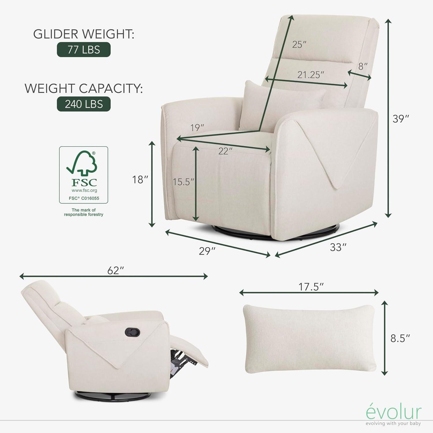 Evolur Sylas Manual Swivel Glider Recliner, Light Sand, large
