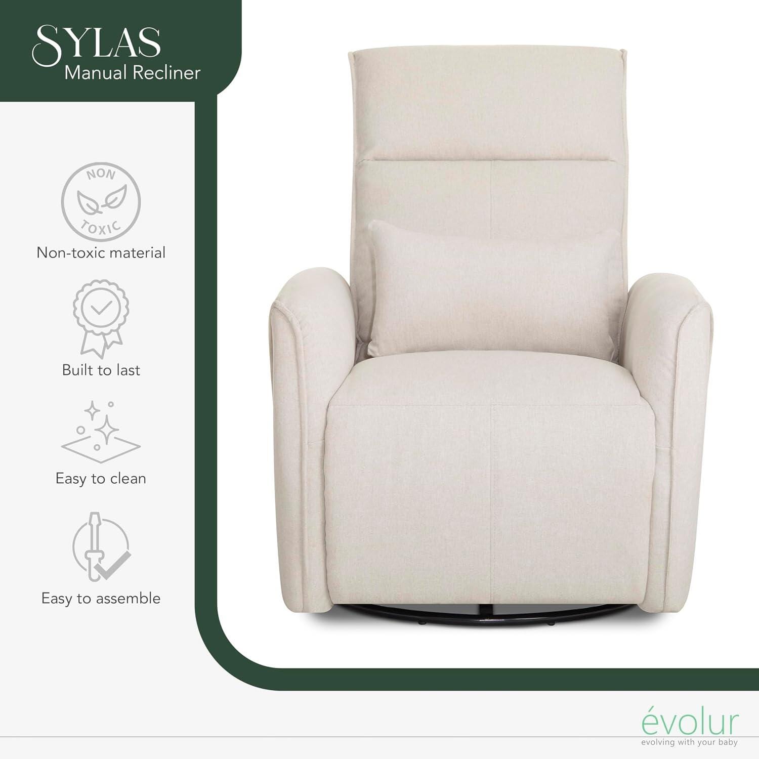 Evolur Sylas Manual Swivel Glider Recliner, Light Sand, large