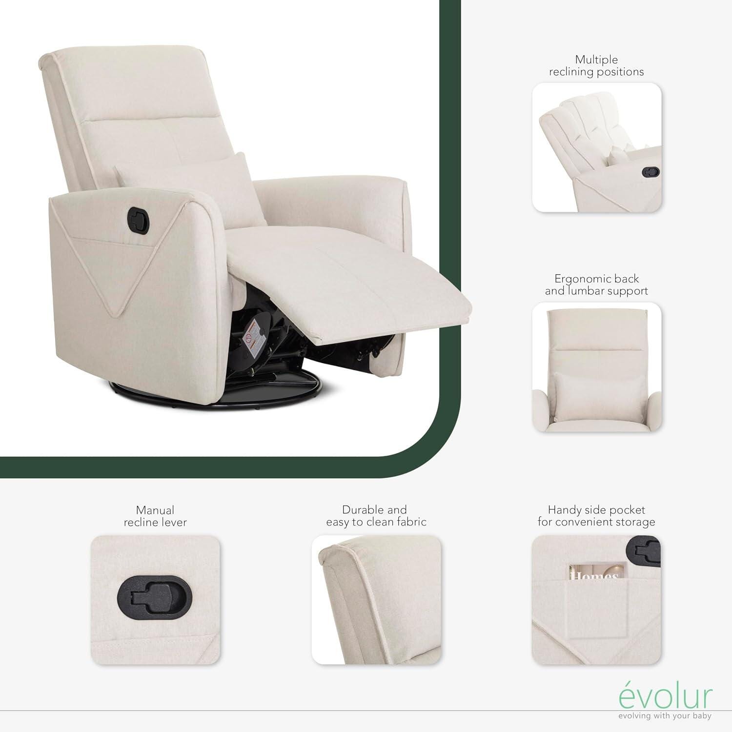 Evolur Sylas Manual Swivel Glider Recliner, Light Sand, large