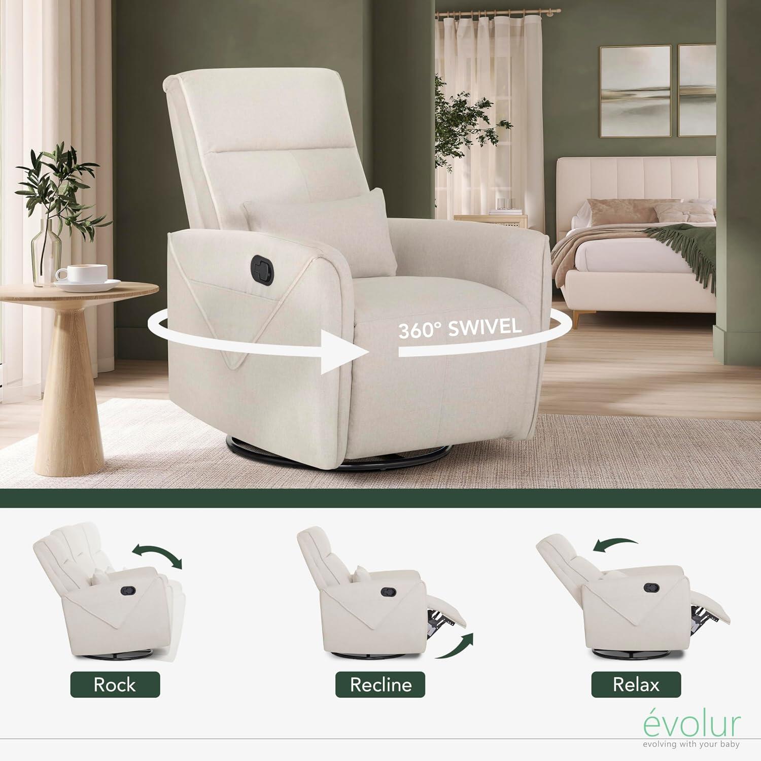 Evolur Sylas Manual Swivel Glider Recliner, Light Sand, large
