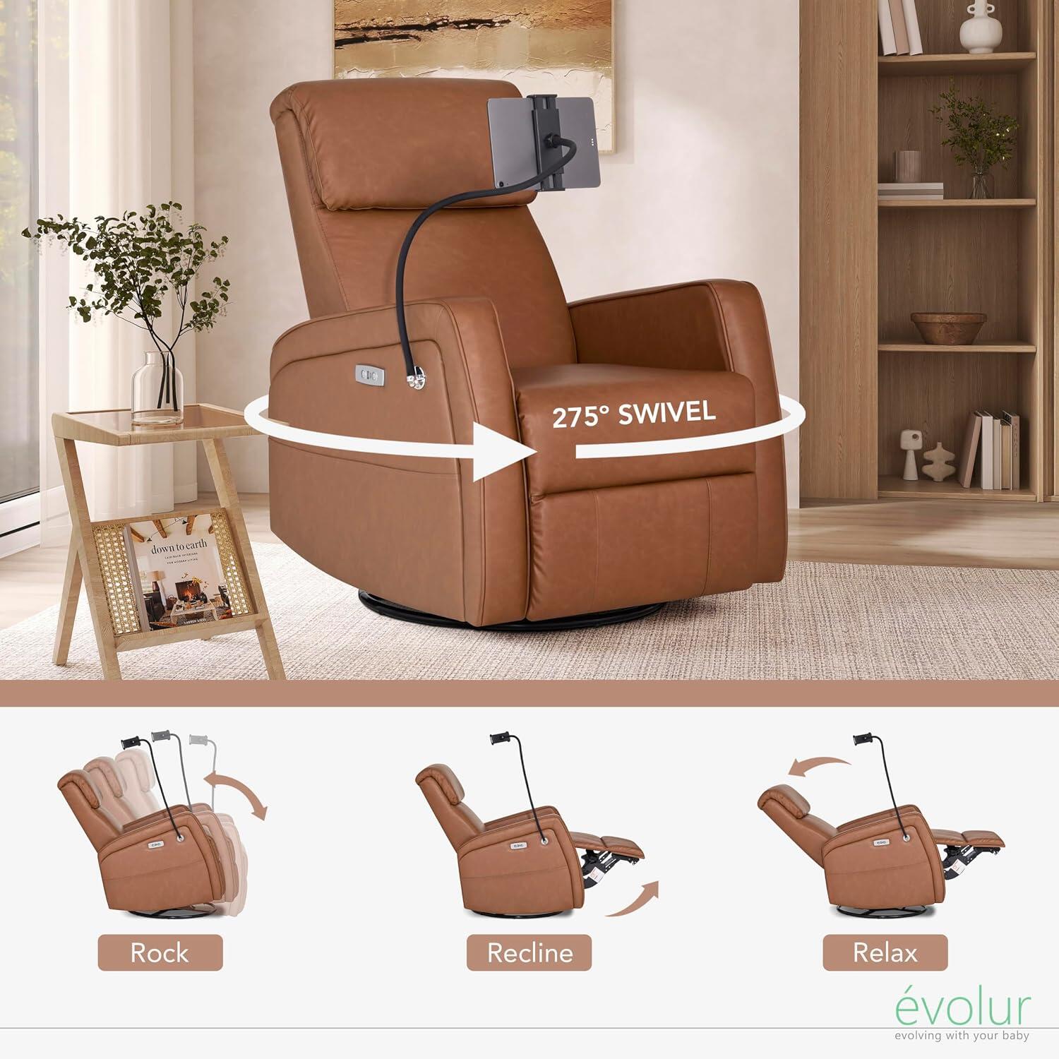 Evolur Maverick Power Glider Recliner, Cognac, large