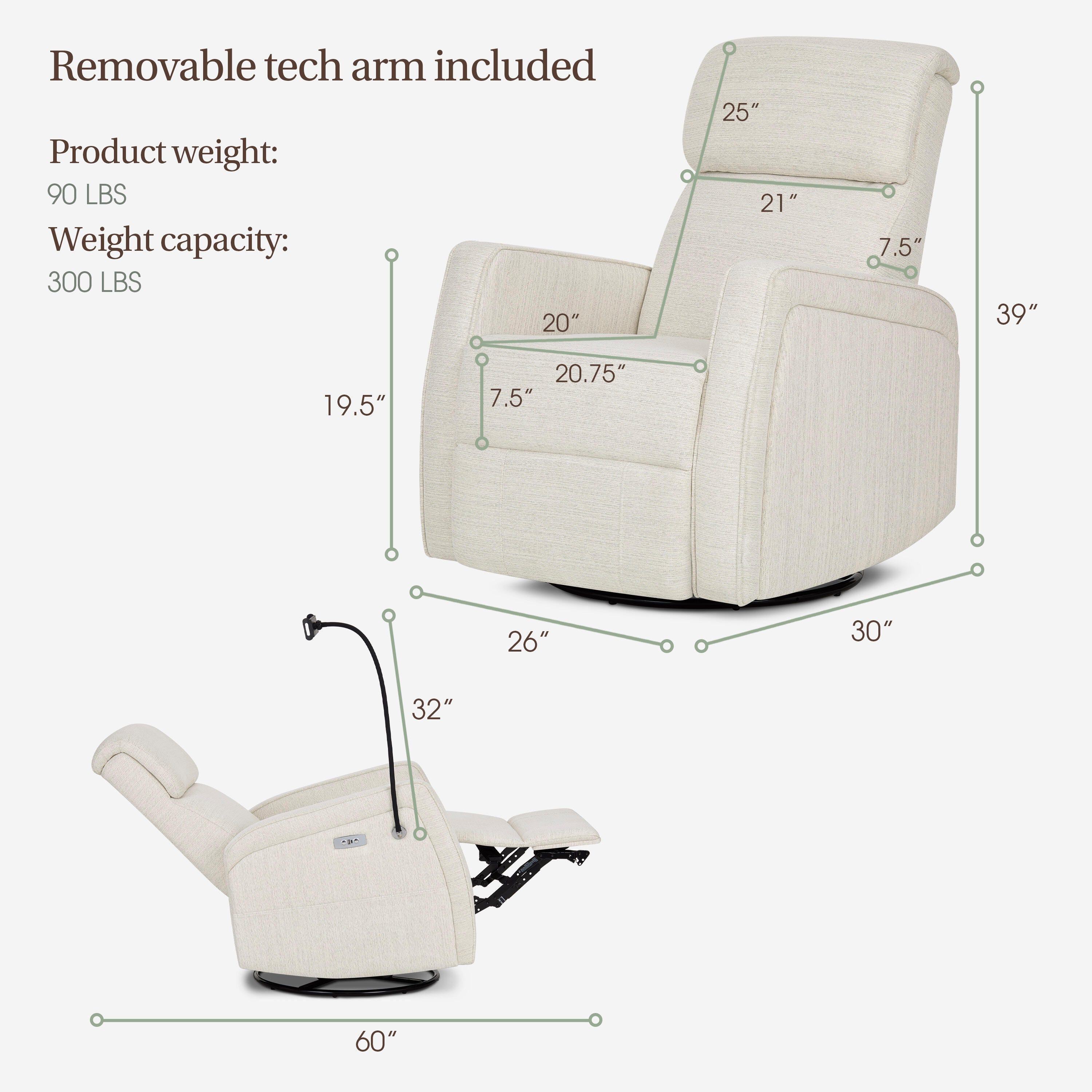 Dream On Me Premium Power Glider Recliner, , large