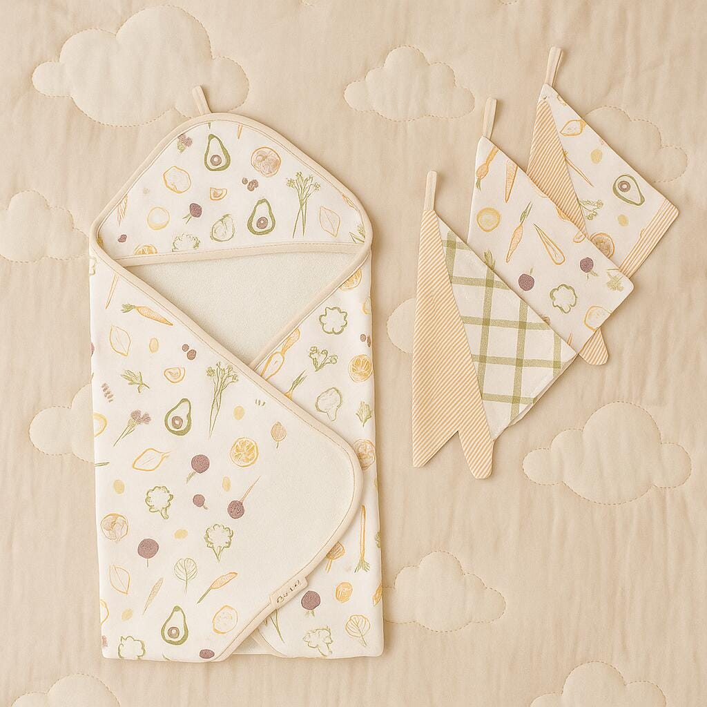 Crane Baby Clementine Baby Hooded Towel & Washcloth Set, , rollover