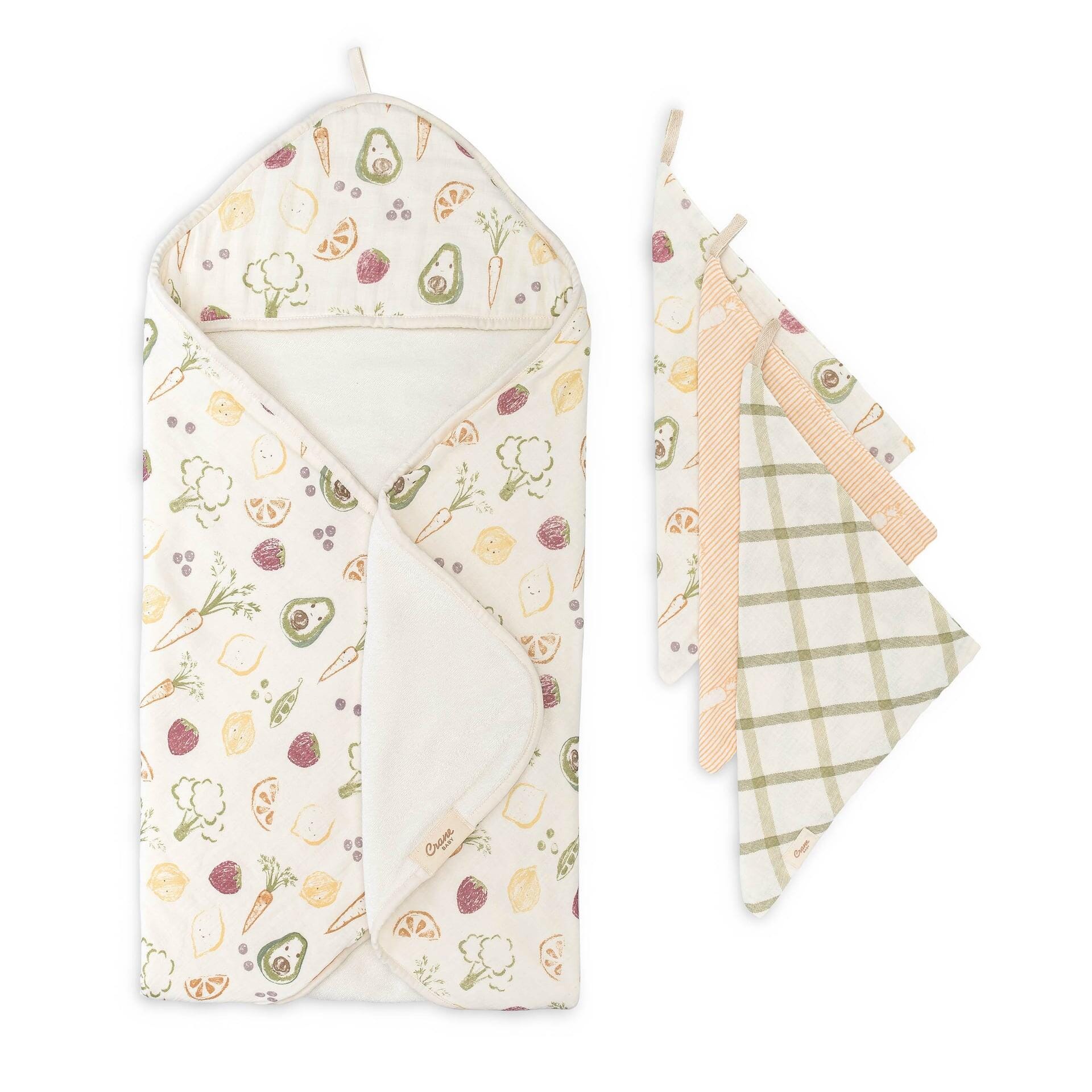 Crane Baby Clementine Baby Hooded Towel & Washcloth Set, , large
