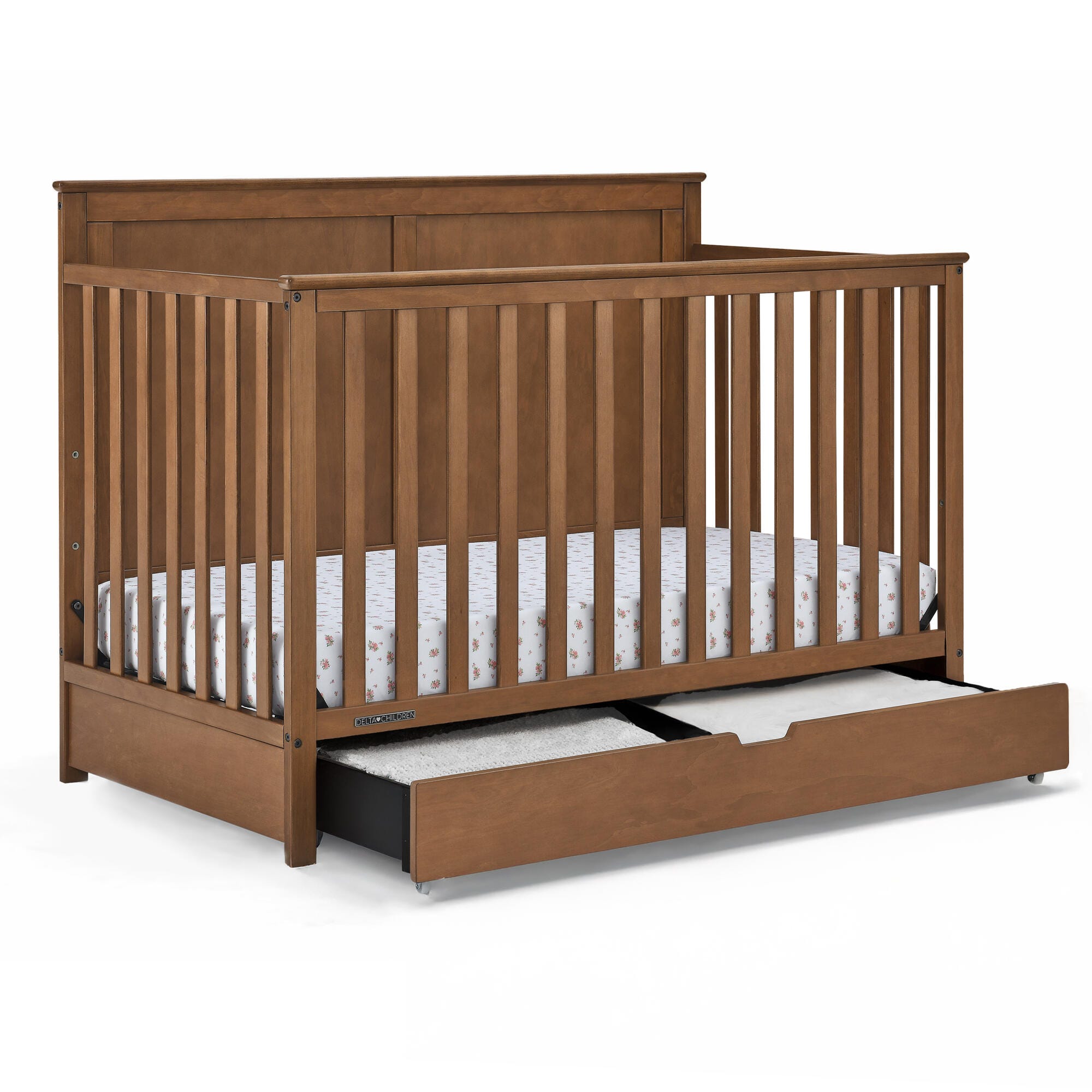 Simmons Kids Logan 6-in-1 Convertible Crib with Storage Drawer, Chestnut, large