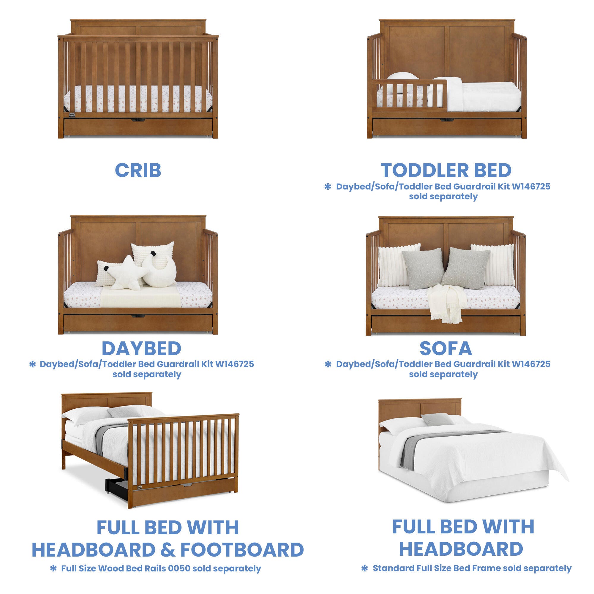 Simmons Kids Logan 6-in-1 Convertible Crib with Storage Drawer, Chestnut, large