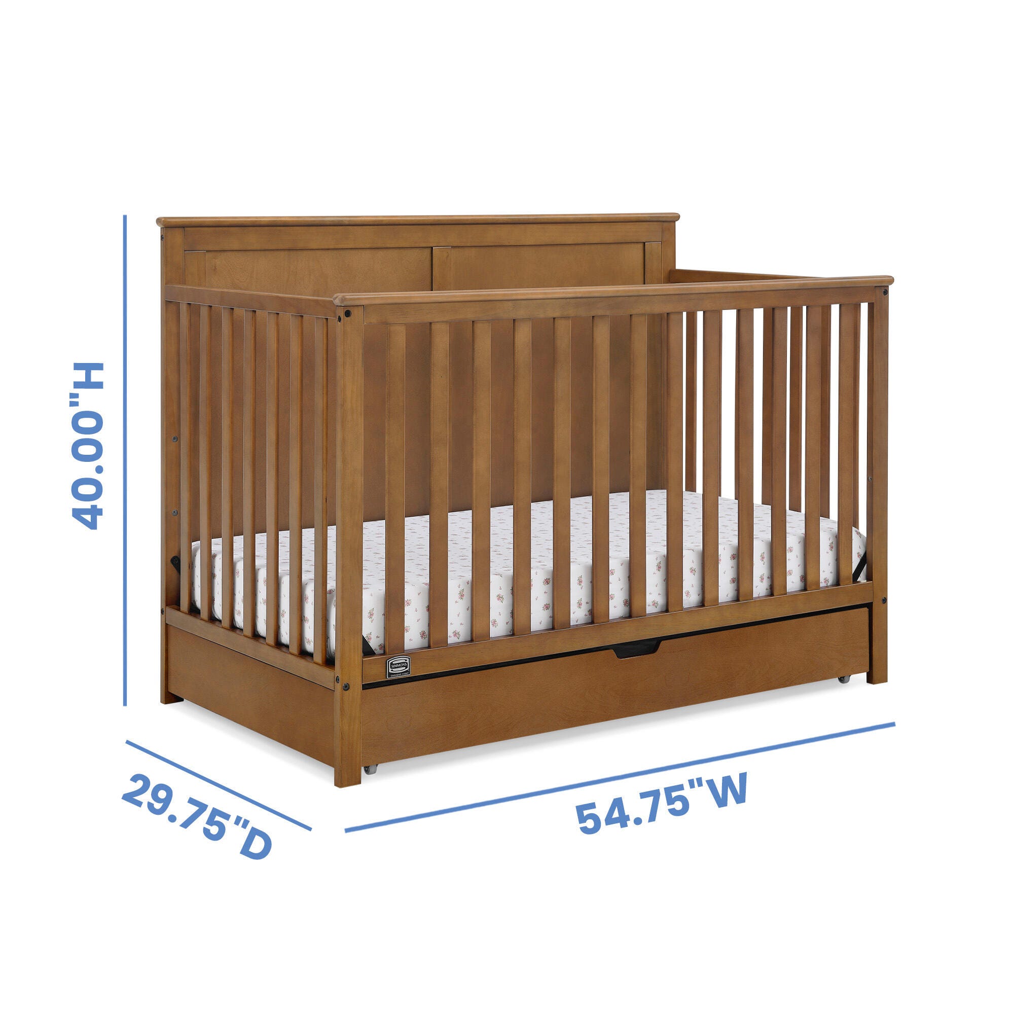 Simmons Kids Logan 6-in-1 Convertible Crib with Storage Drawer, Chestnut, large