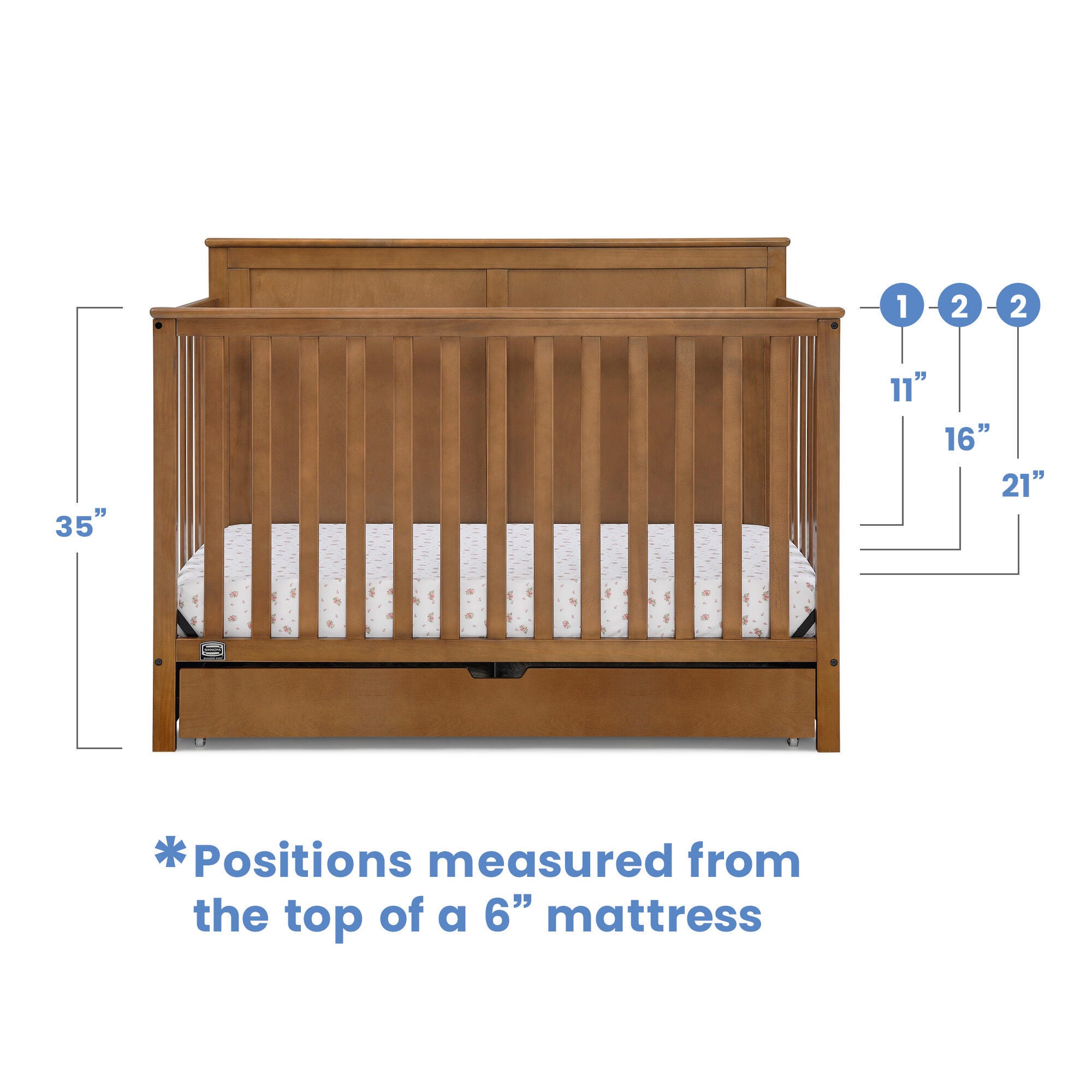 Simmons Kids Logan 6-in-1 Convertible Crib with Storage Drawer, Chestnut, large