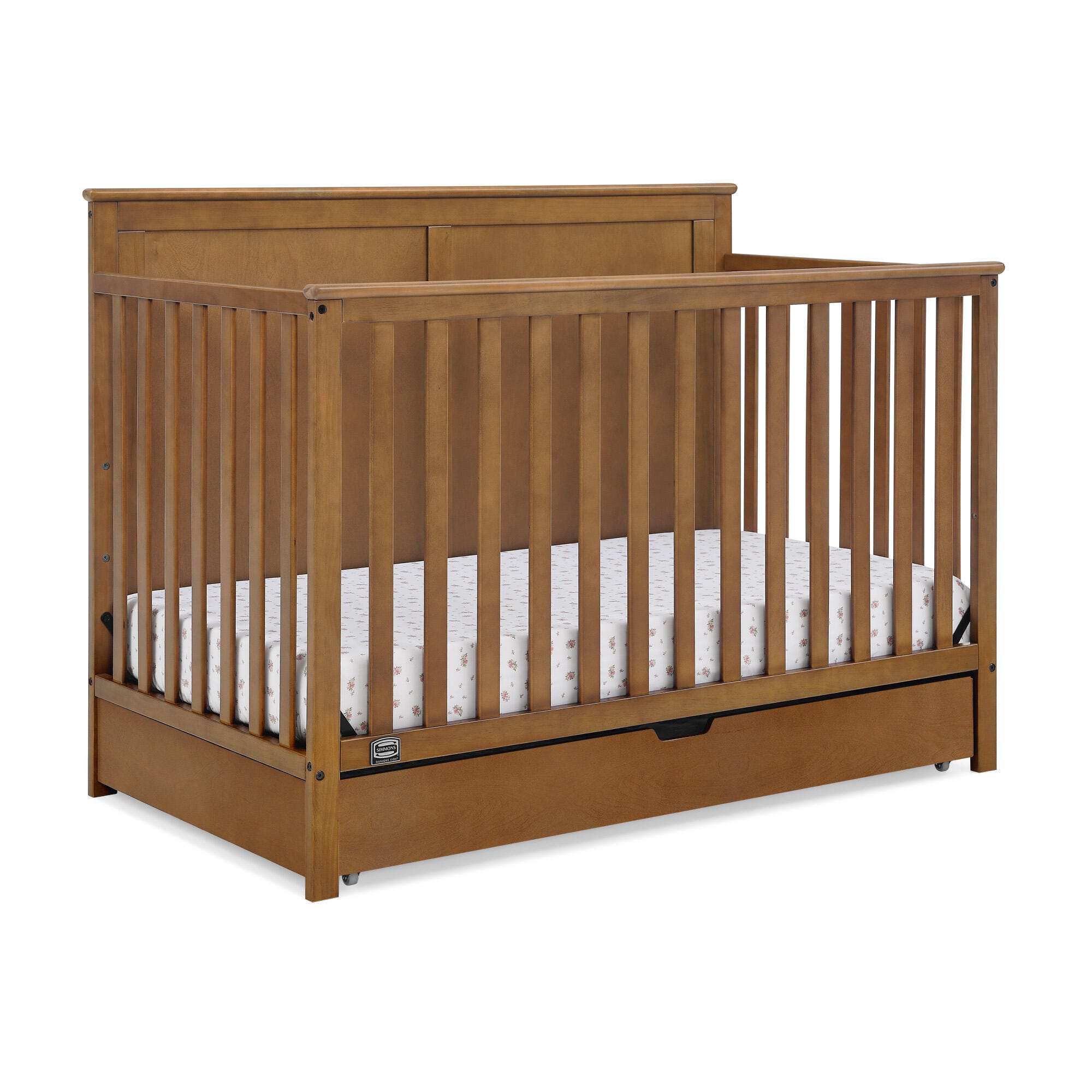 Simmons Kids Logan 6-in-1 Convertible Crib with Storage Drawer, Chestnut, large