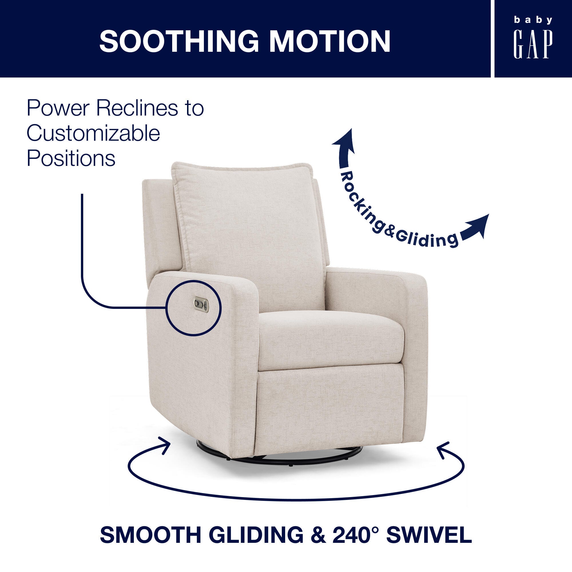 babyGap by Delta Children Harlowe Charging Power Recliner, Sand, large
