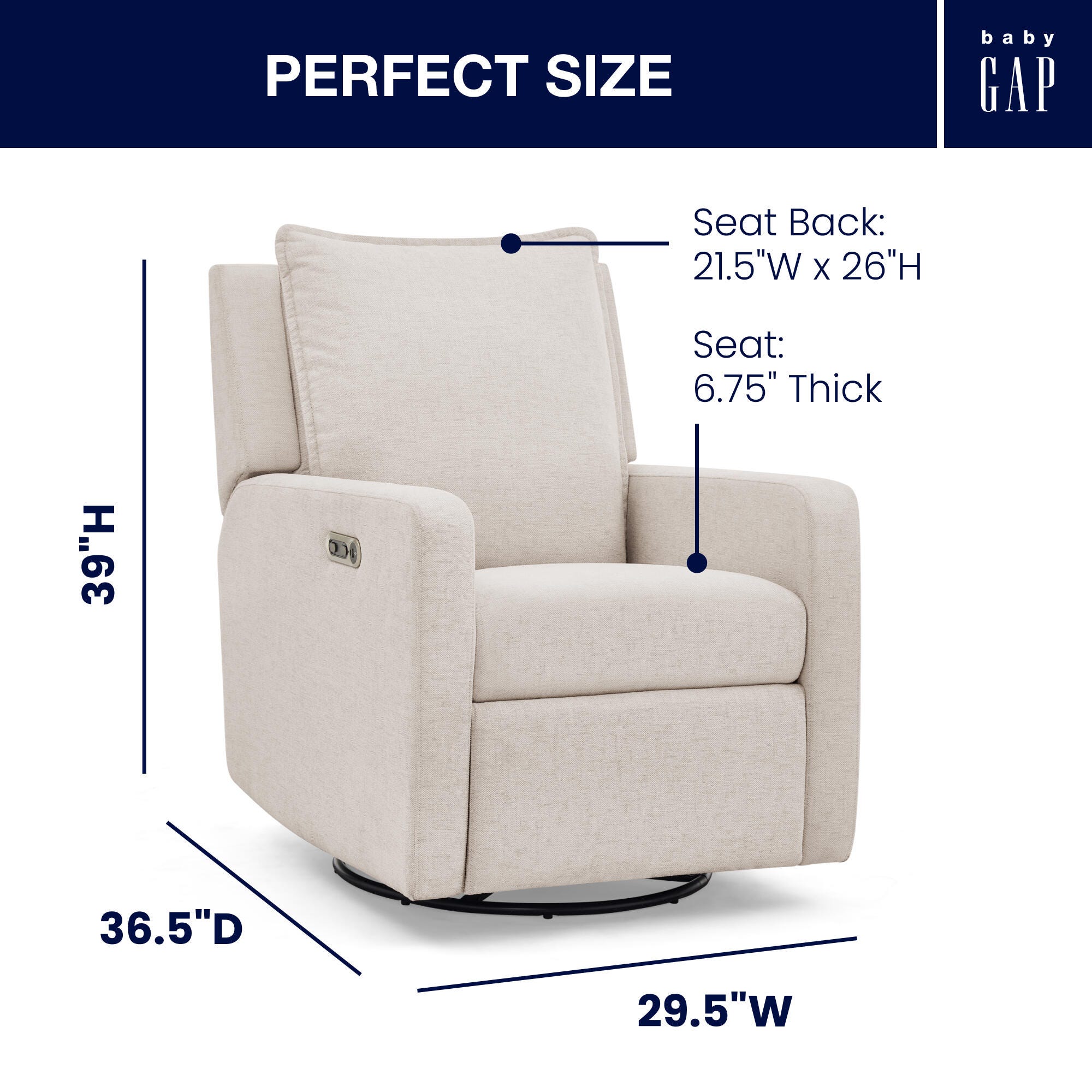 babyGap by Delta Children Harlowe Charging Power Recliner, Sand, large