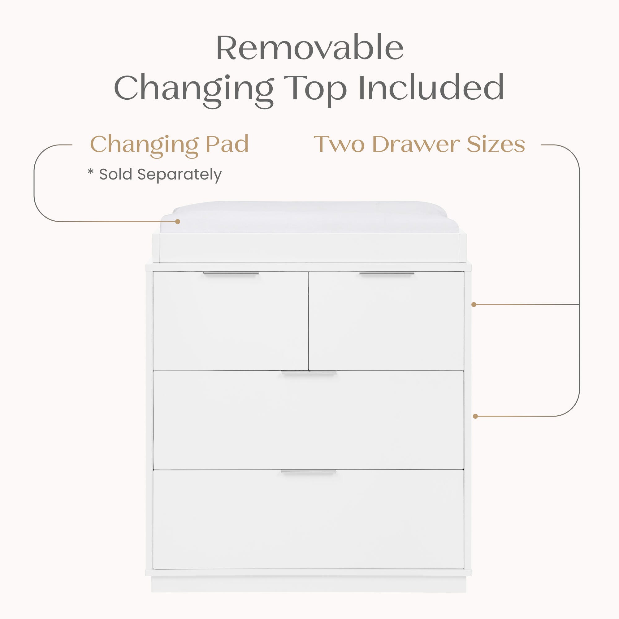 Delta Children 4 Drawer Dresser with Changing Table, Bianca White, large