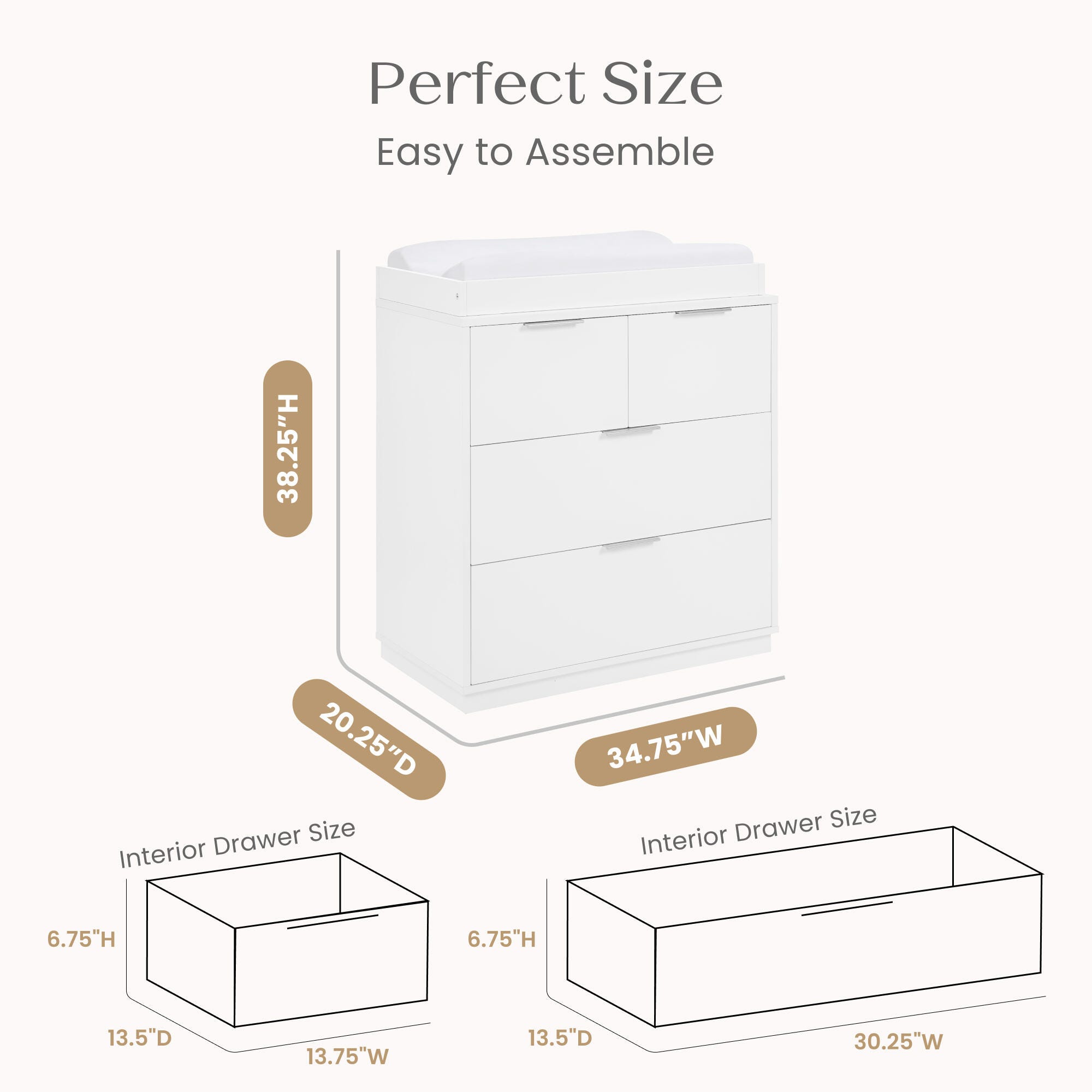 Delta Children 4 Drawer Dresser with Changing Table, Bianca White, large