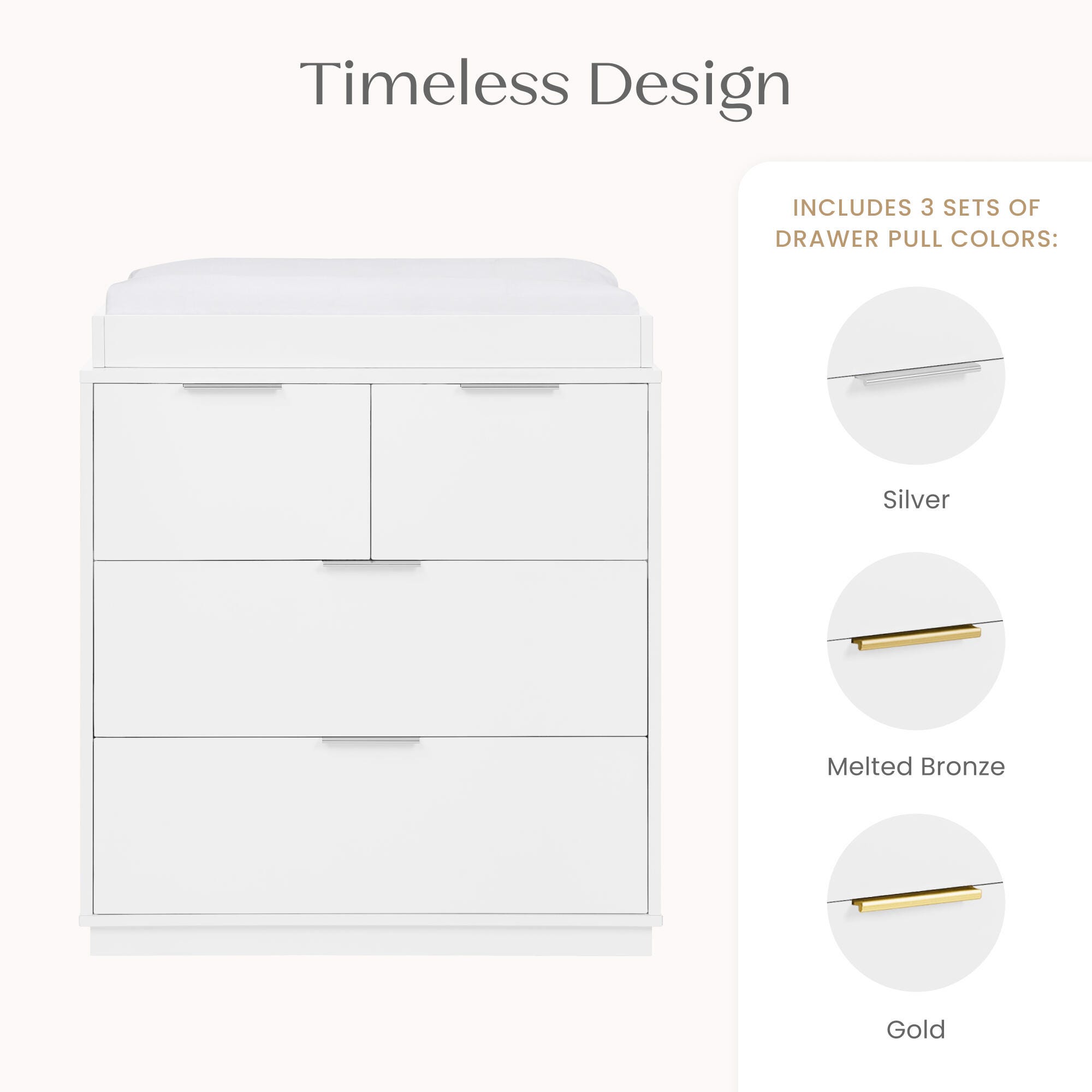 Delta Children 4 Drawer Dresser with Changing Table, Bianca White, large