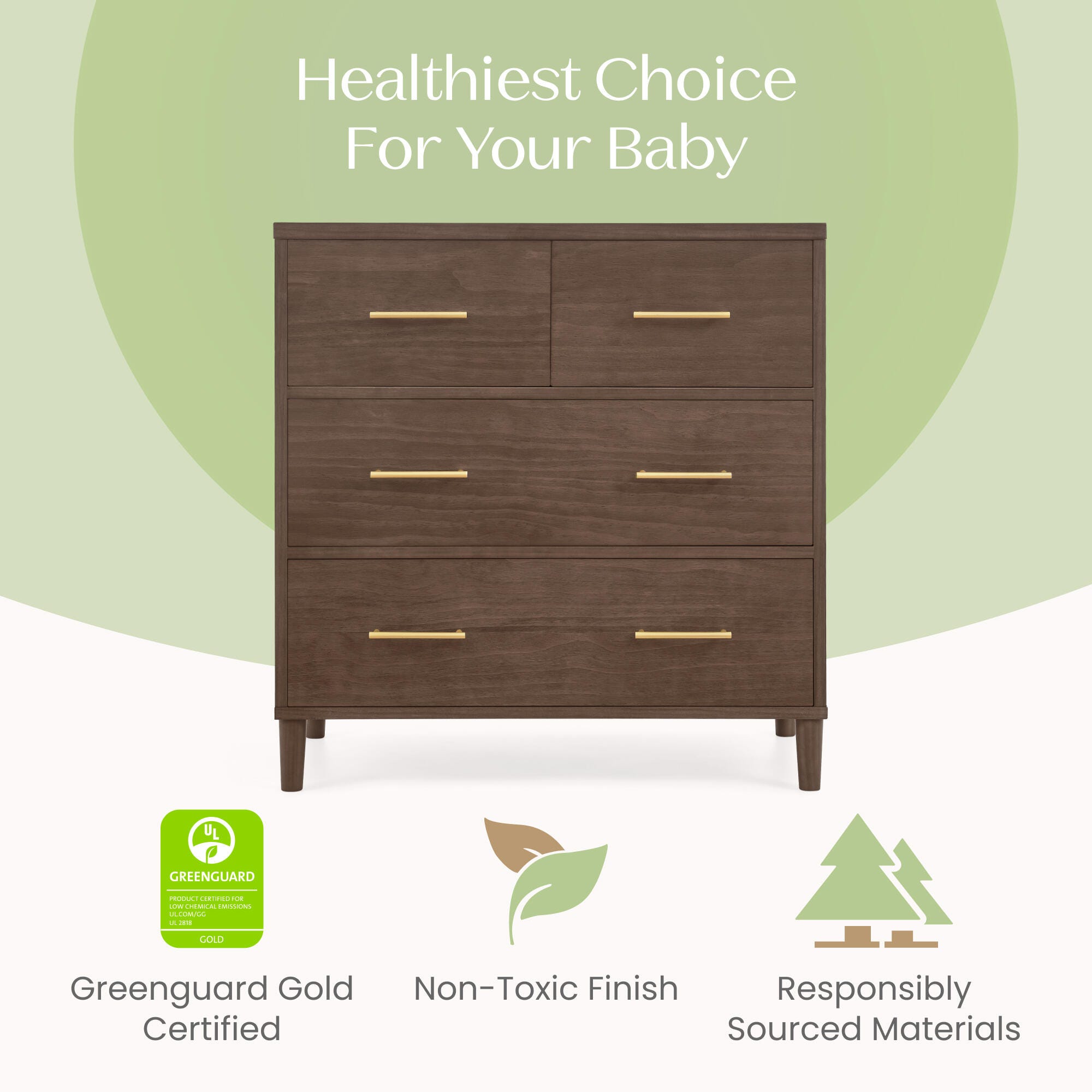 Delta Children Classic 4 Drawer Dresser with Changing Top, Teak Brown, large