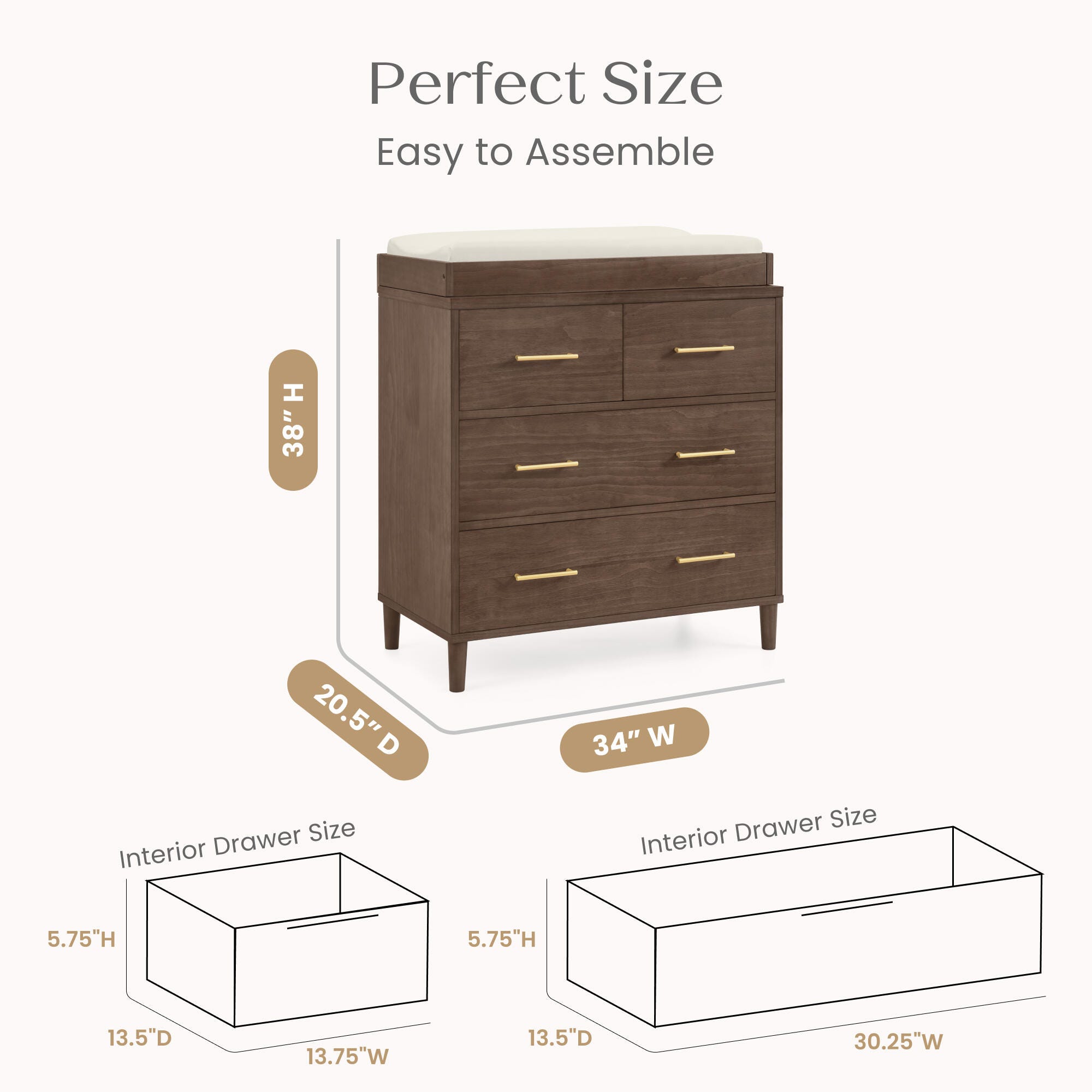 Delta Children Classic 4 Drawer Dresser with Changing Top, Teak Brown, large