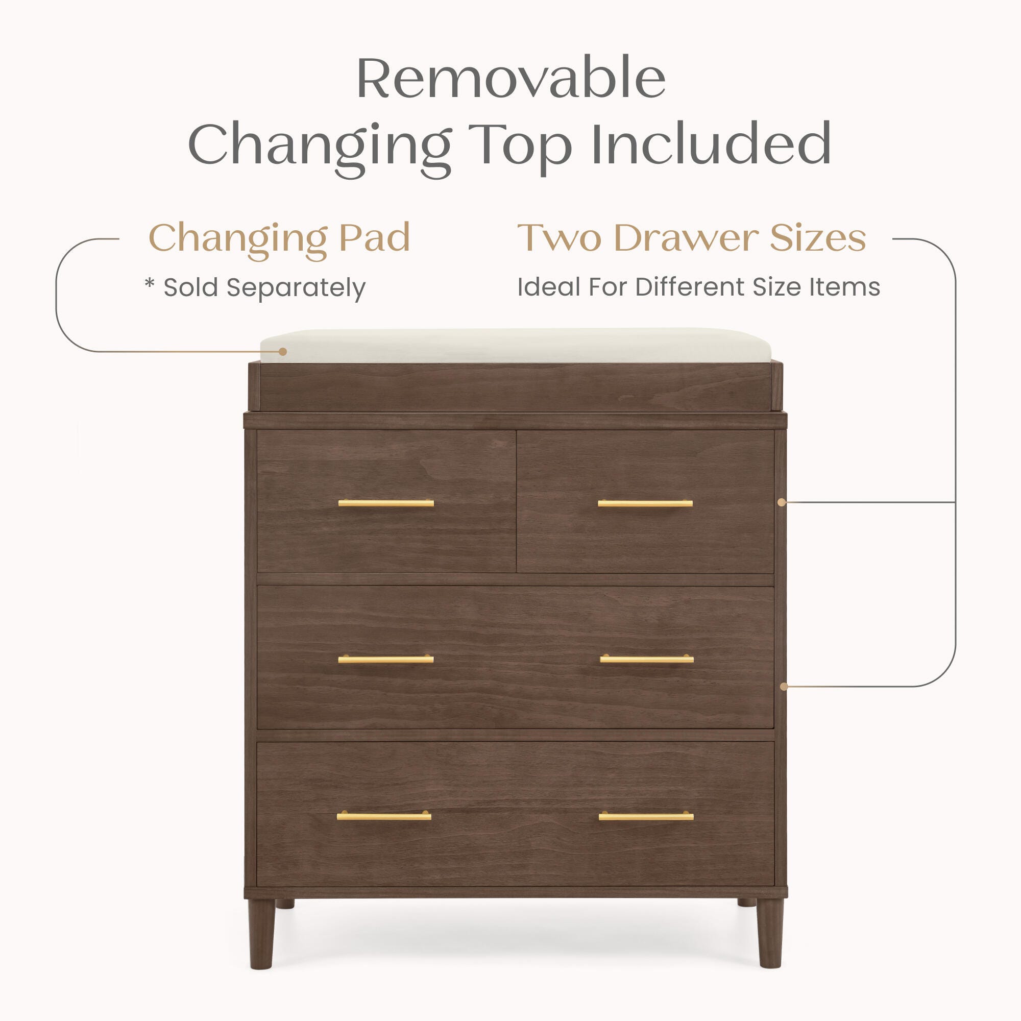 Delta Children Classic 4 Drawer Dresser with Changing Top, Teak Brown, large
