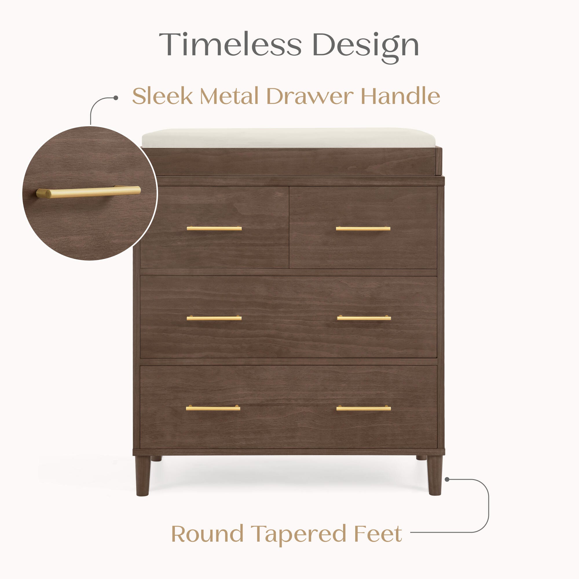 Delta Children Classic 4 Drawer Dresser with Changing Top, Teak Brown, large