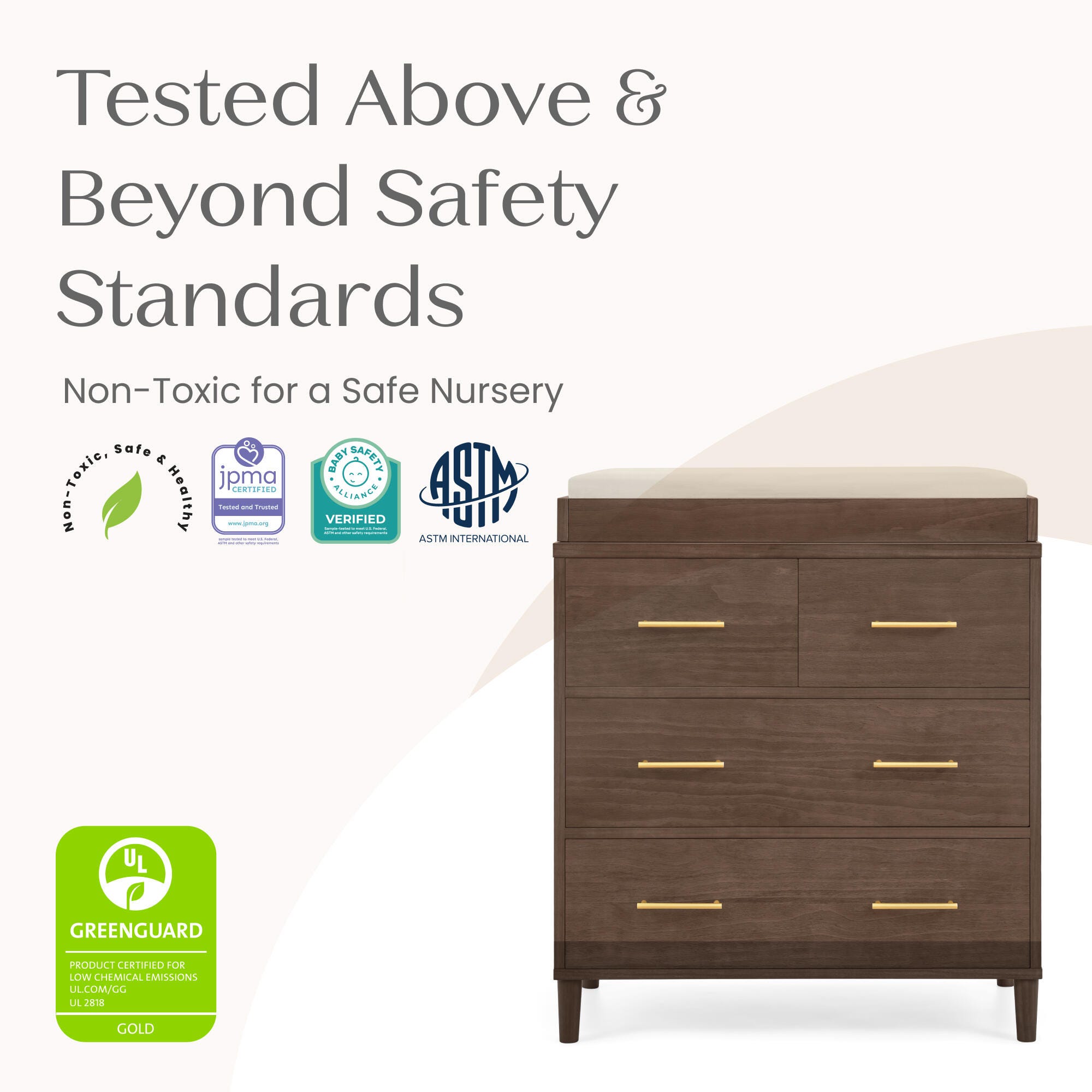 Delta Children Classic 4 Drawer Dresser with Changing Top, Teak Brown, large