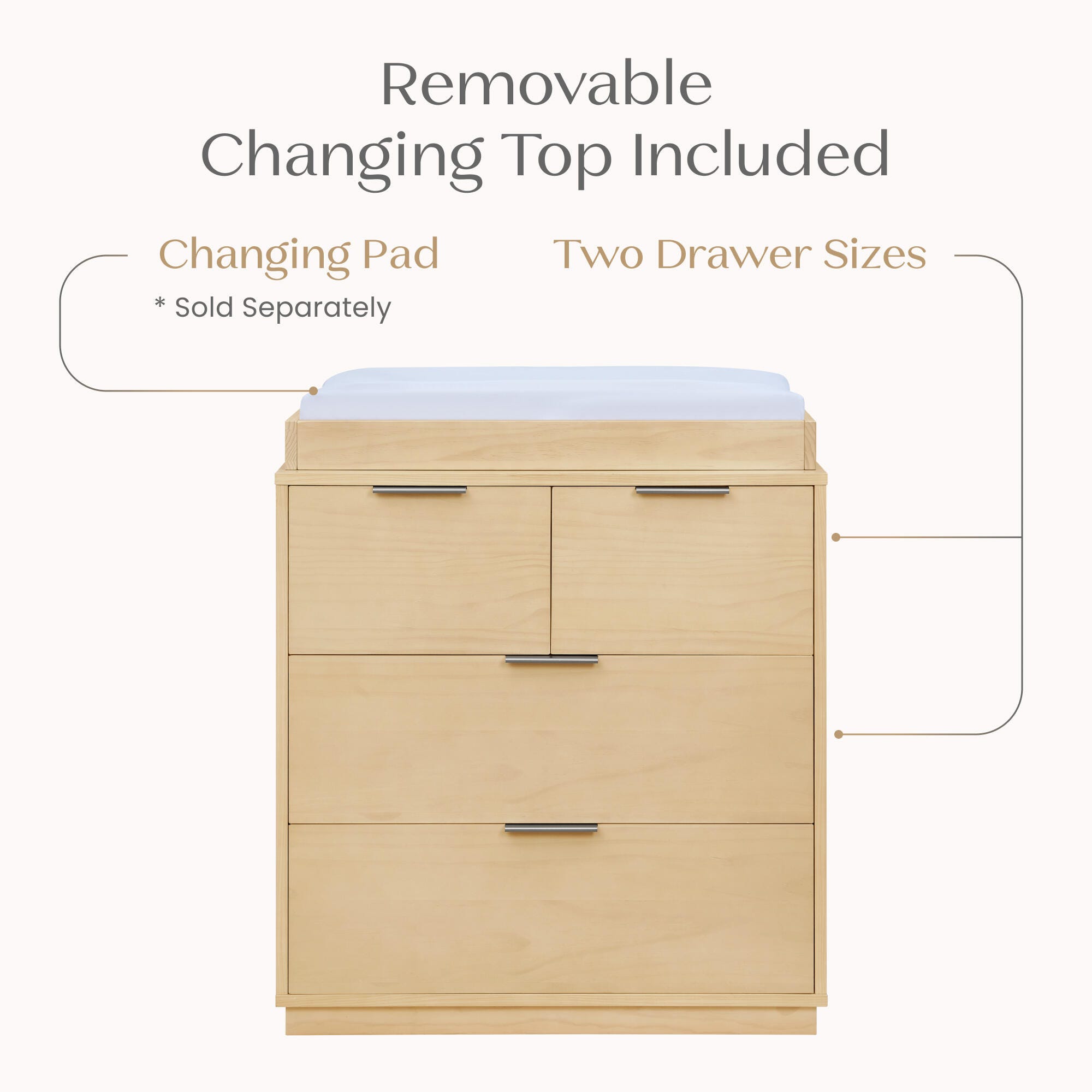 Delta Children 4 Drawer Dresser with Changing Table, Sandstone, large