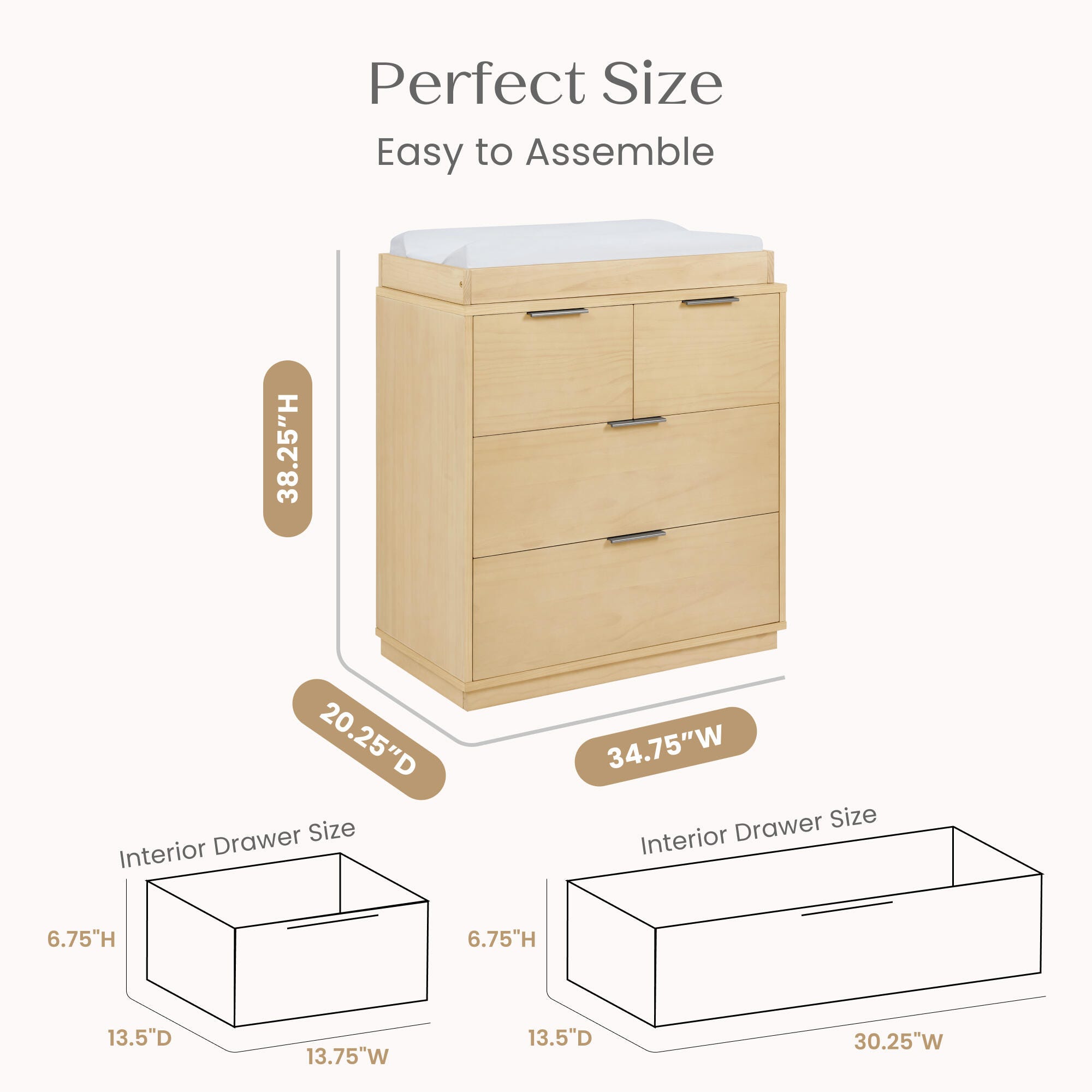 Delta Children 4 Drawer Dresser with Changing Table, Sandstone, large