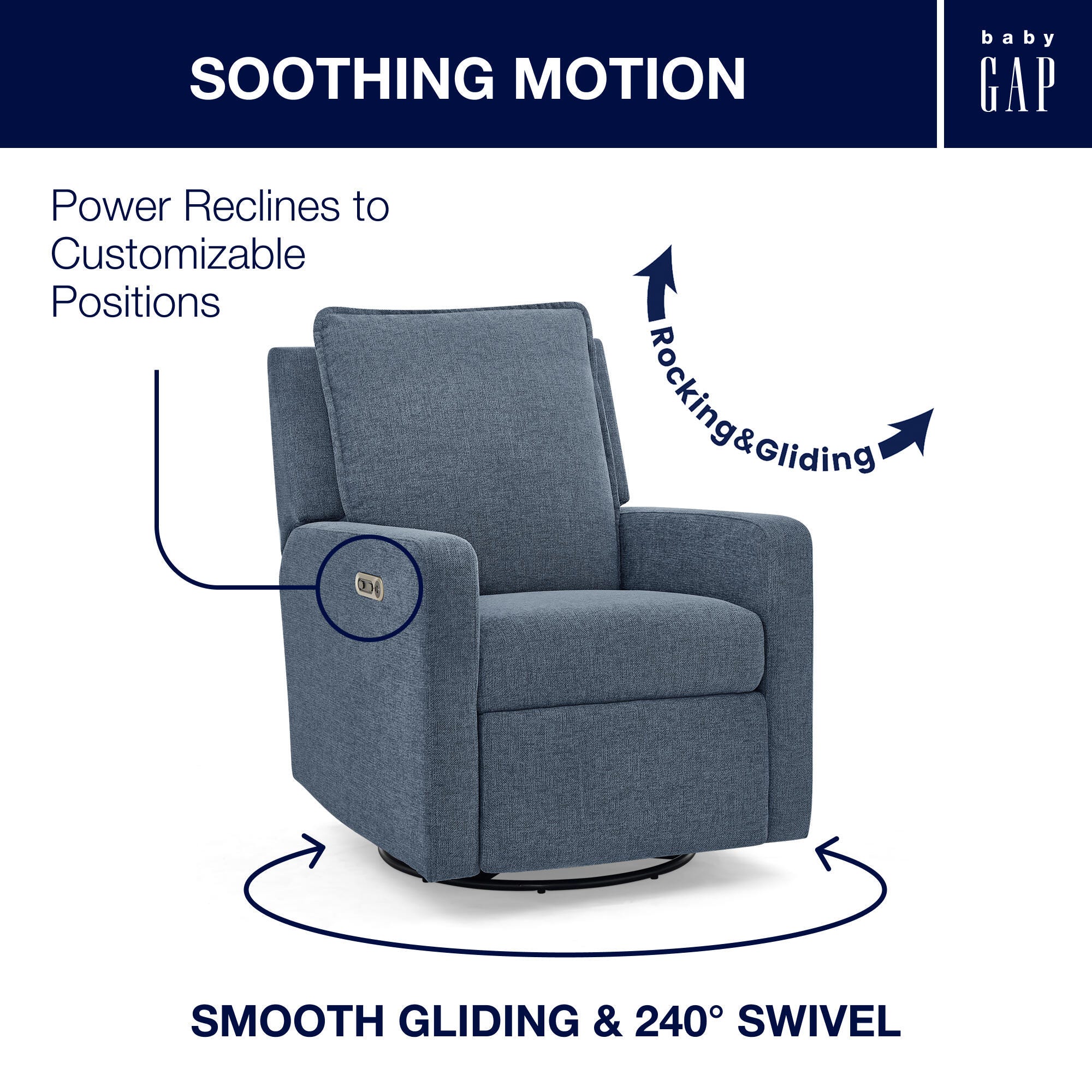babyGap by Delta Children Harlowe Charging Power Recliner, Slate, large
