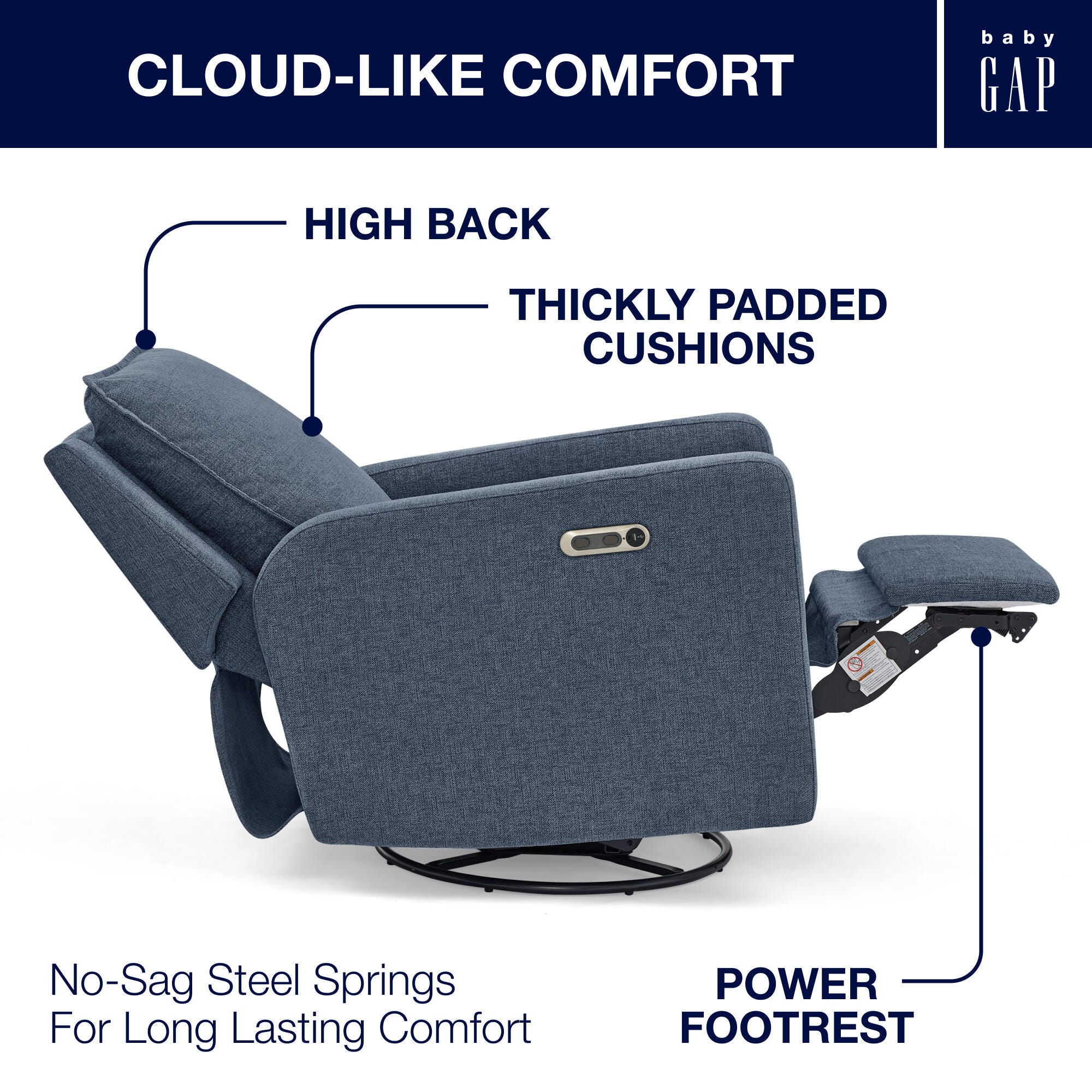 babyGap by Delta Children Harlowe Charging Power Recliner, Slate, large
