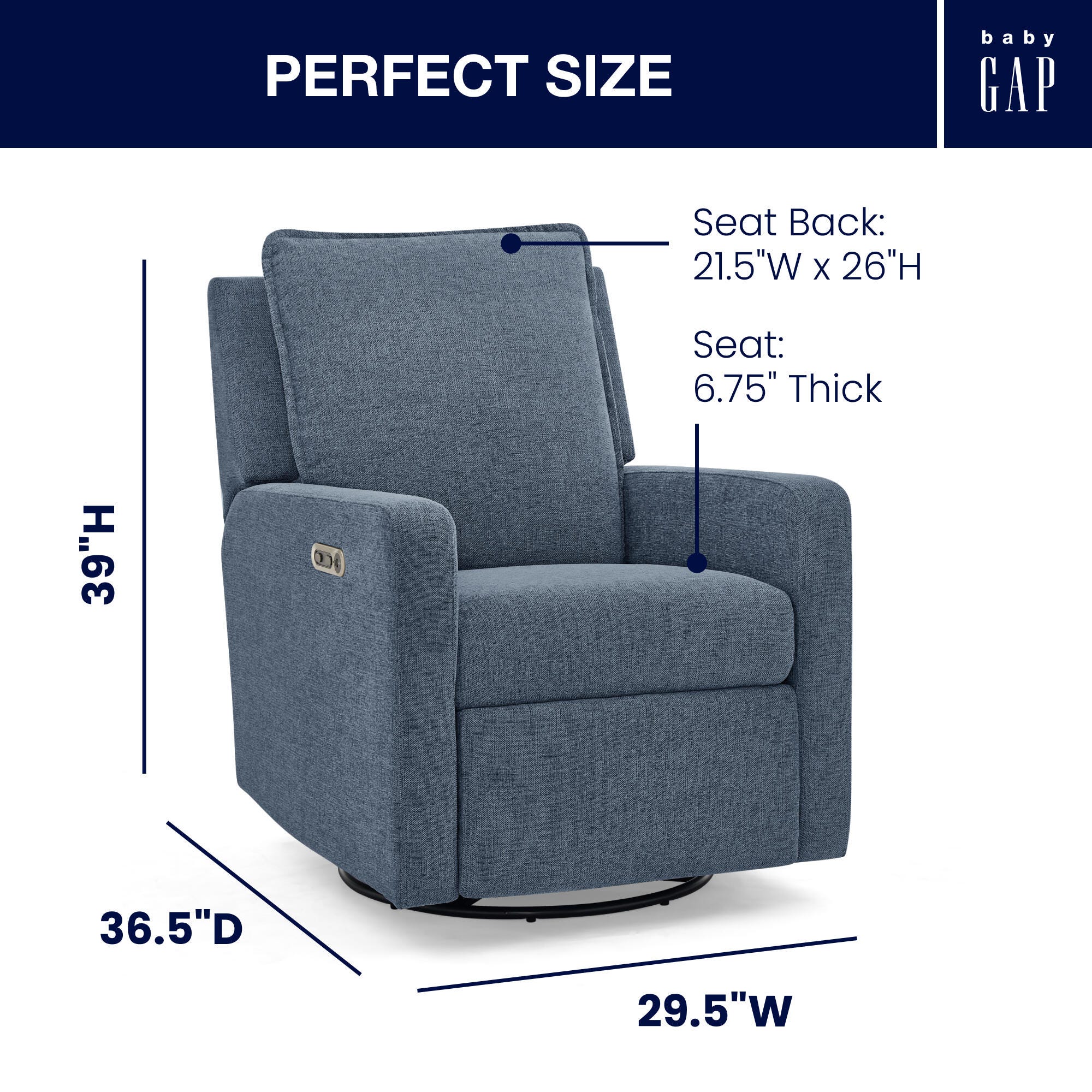 babyGap by Delta Children Harlowe Charging Power Recliner, Slate, large
