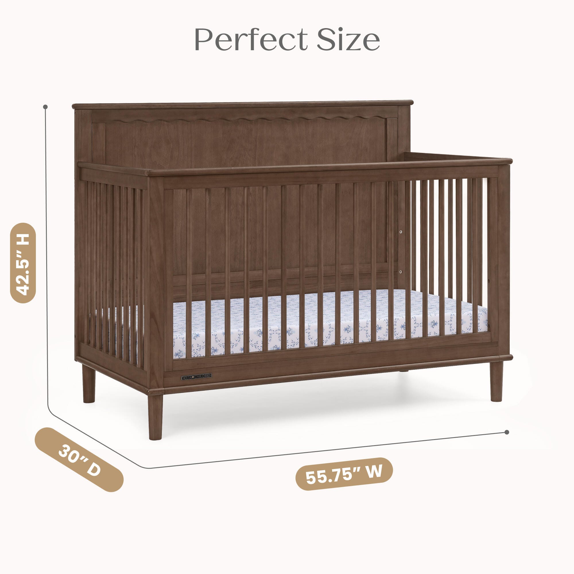 Delta Children Penelope 6-in-1 Convertible Crib, Teak Brown, large