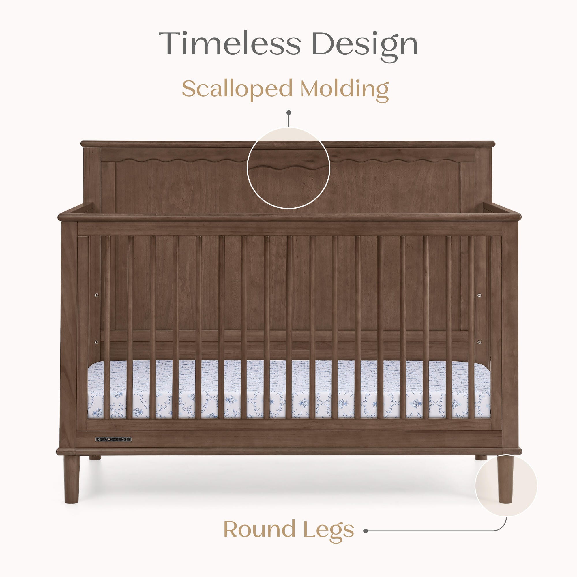 Delta Children Penelope 6-in-1 Convertible Crib, Teak Brown, large