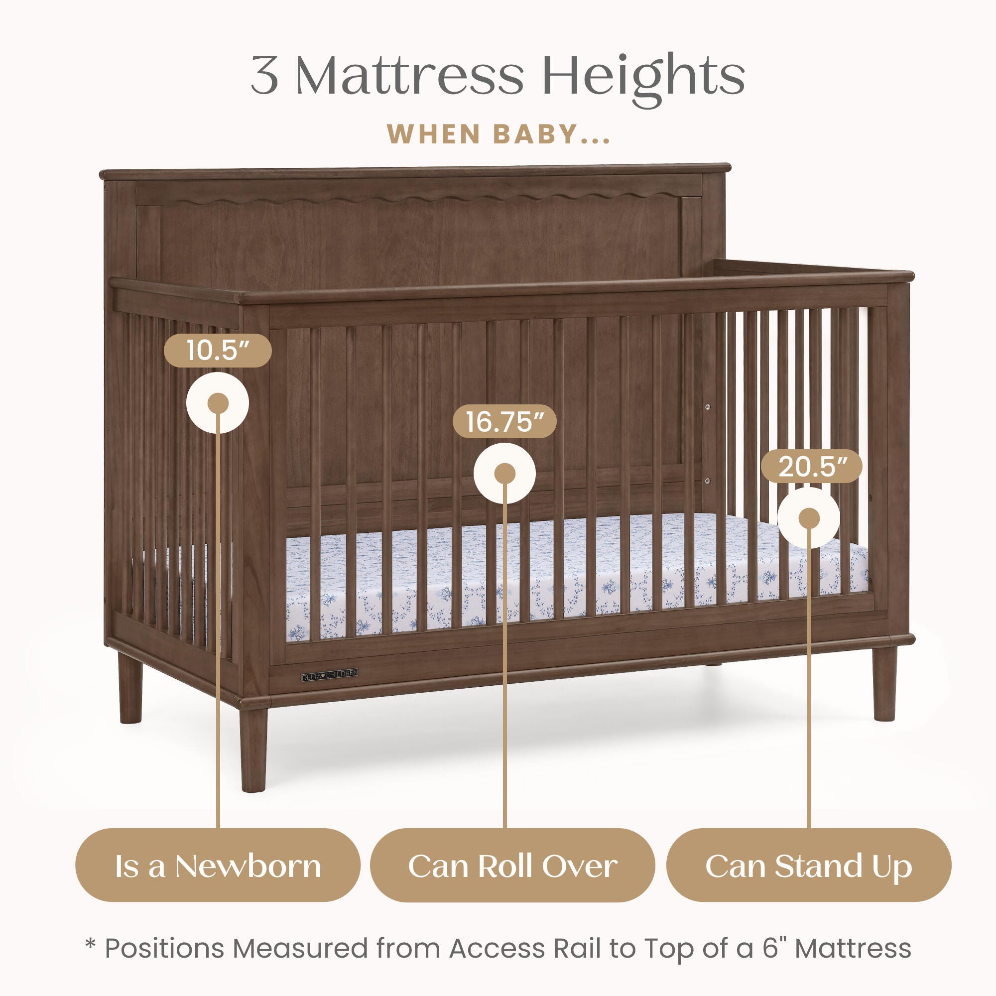 Delta Children Penelope 6-in-1 Convertible Crib, Teak Brown, large