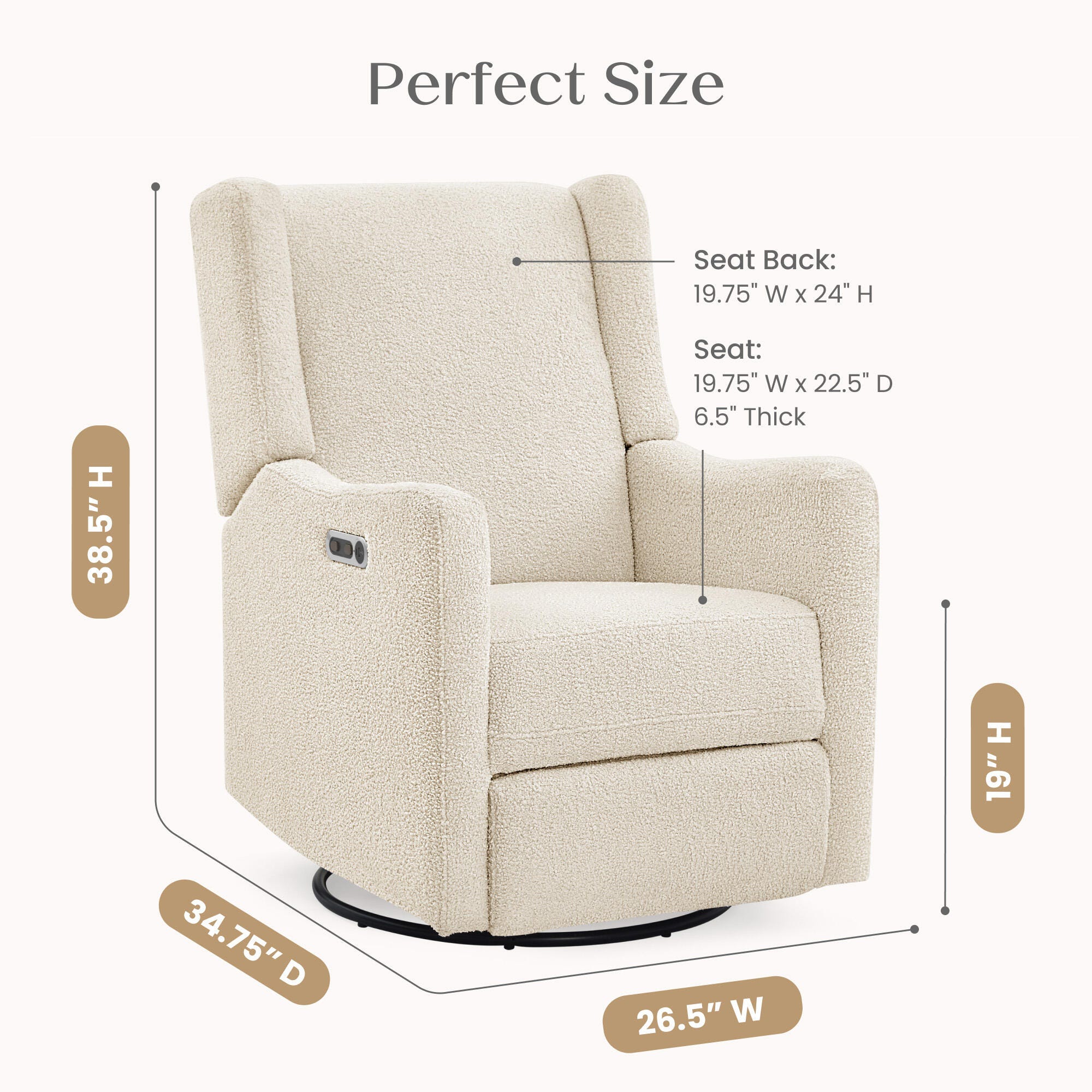 Delta Children Mercer Swivel Glider Power Recliner, Shell, large