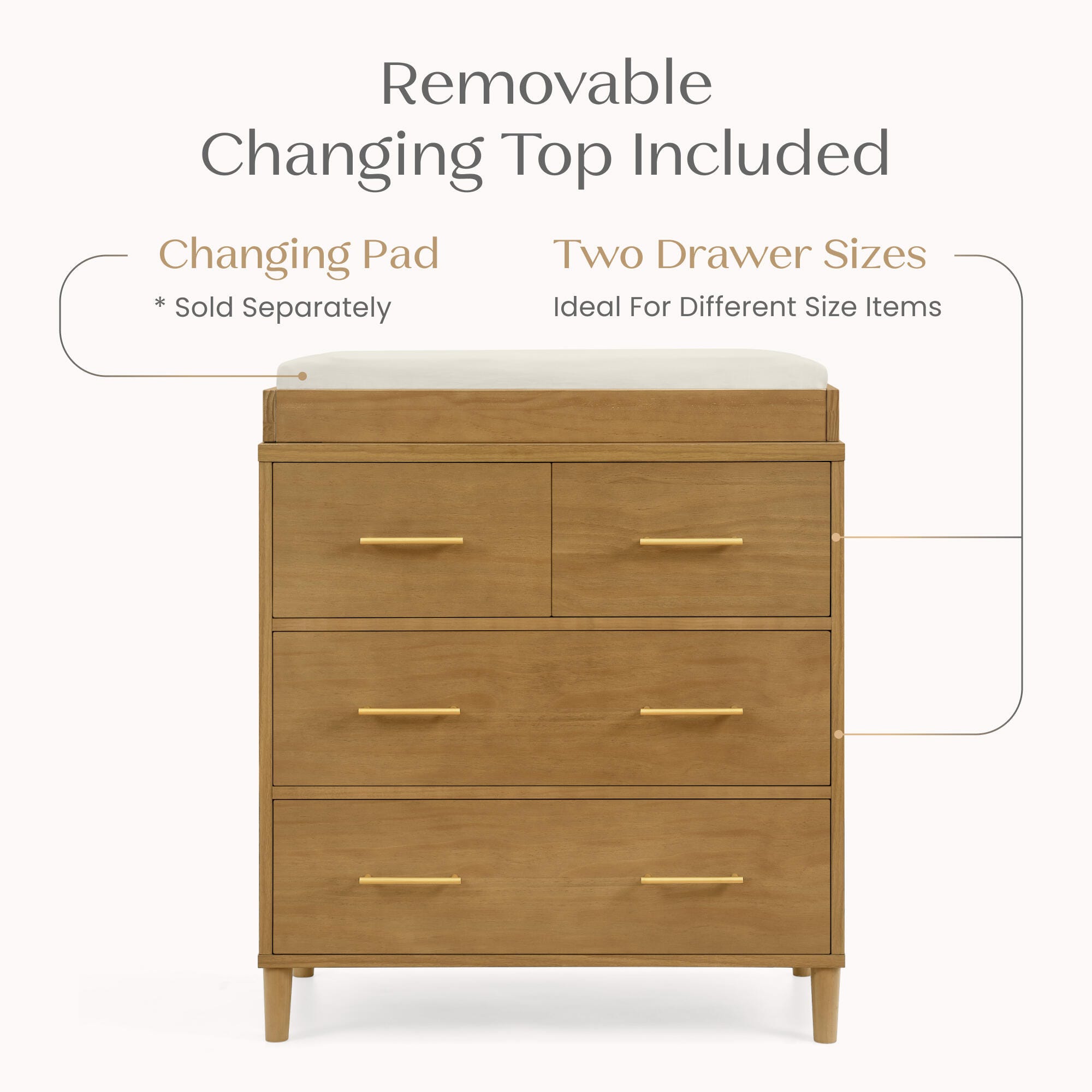 Delta Children Classic 4 Drawer Dresser with Changing Top, Acorn, large