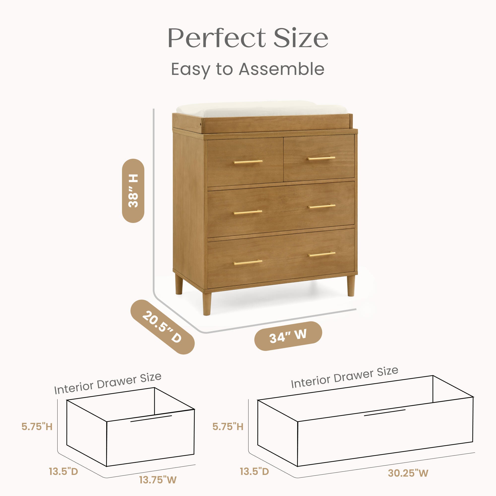 Delta Children Classic 4 Drawer Dresser with Changing Top, Acorn, large