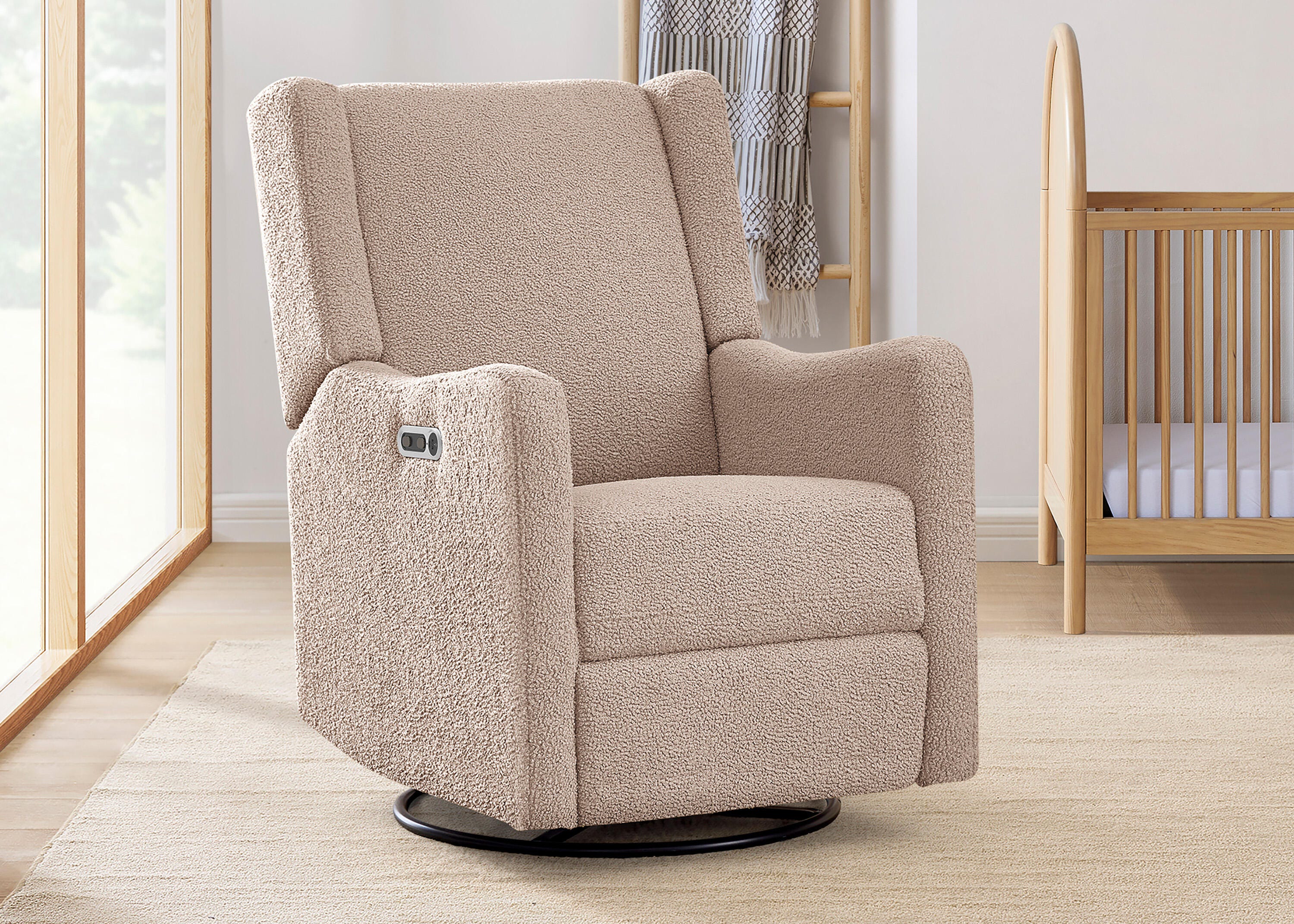 Delta Children Mercer Swivel Glider Power Recliner, Sand, rollover
