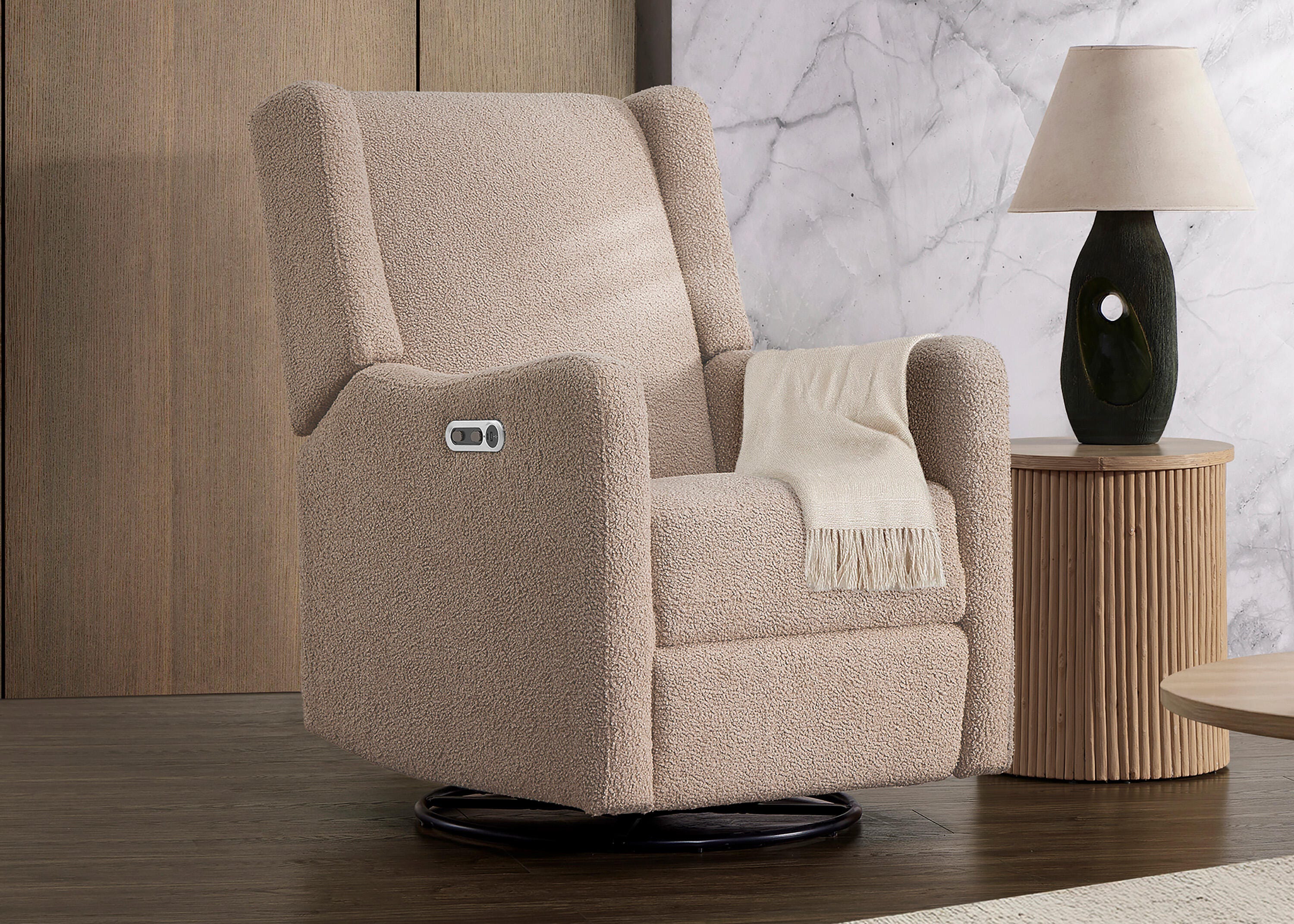 Delta Children Mercer Swivel Glider Power Recliner, Sand, large