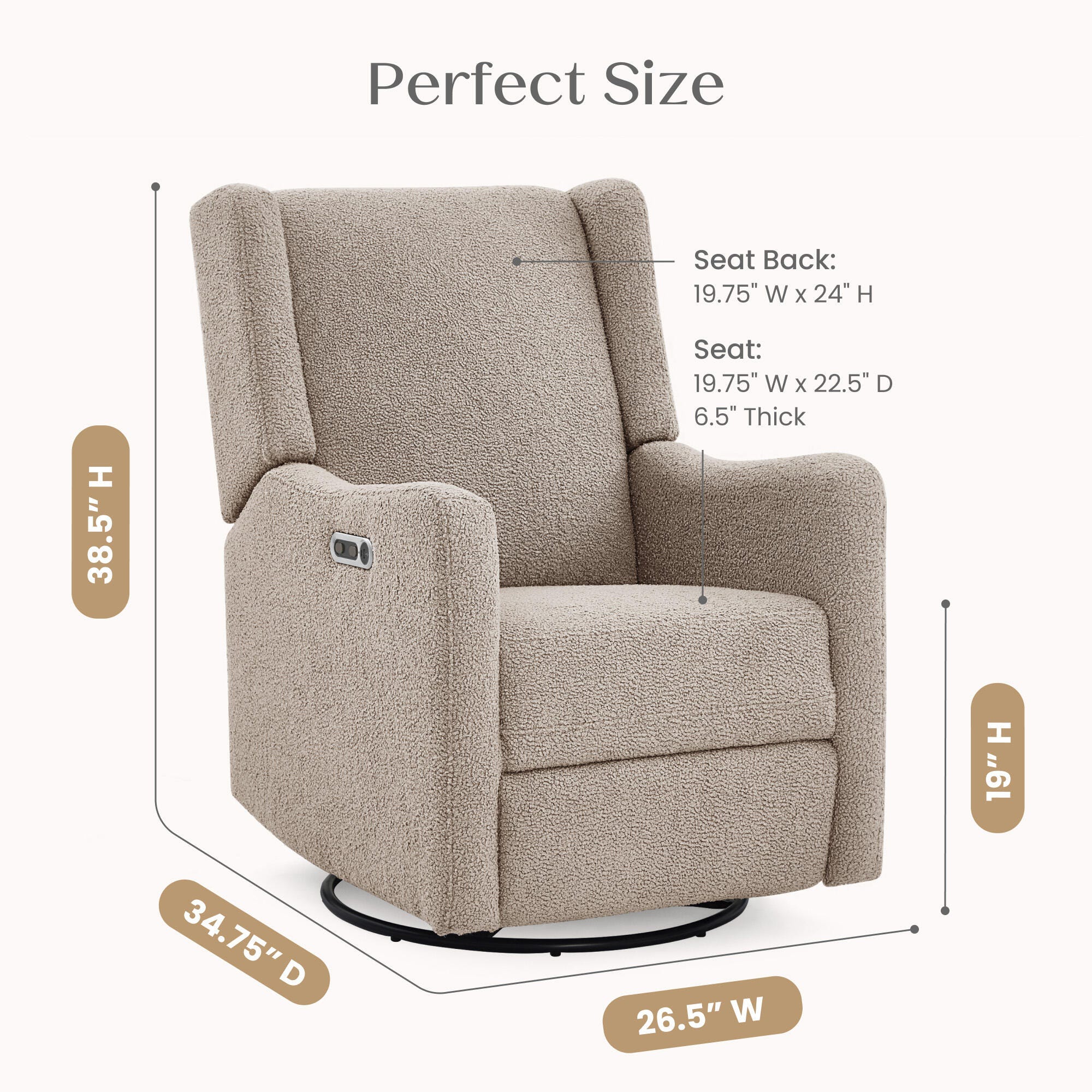 Delta Children Mercer Swivel Glider Power Recliner, Sand, large