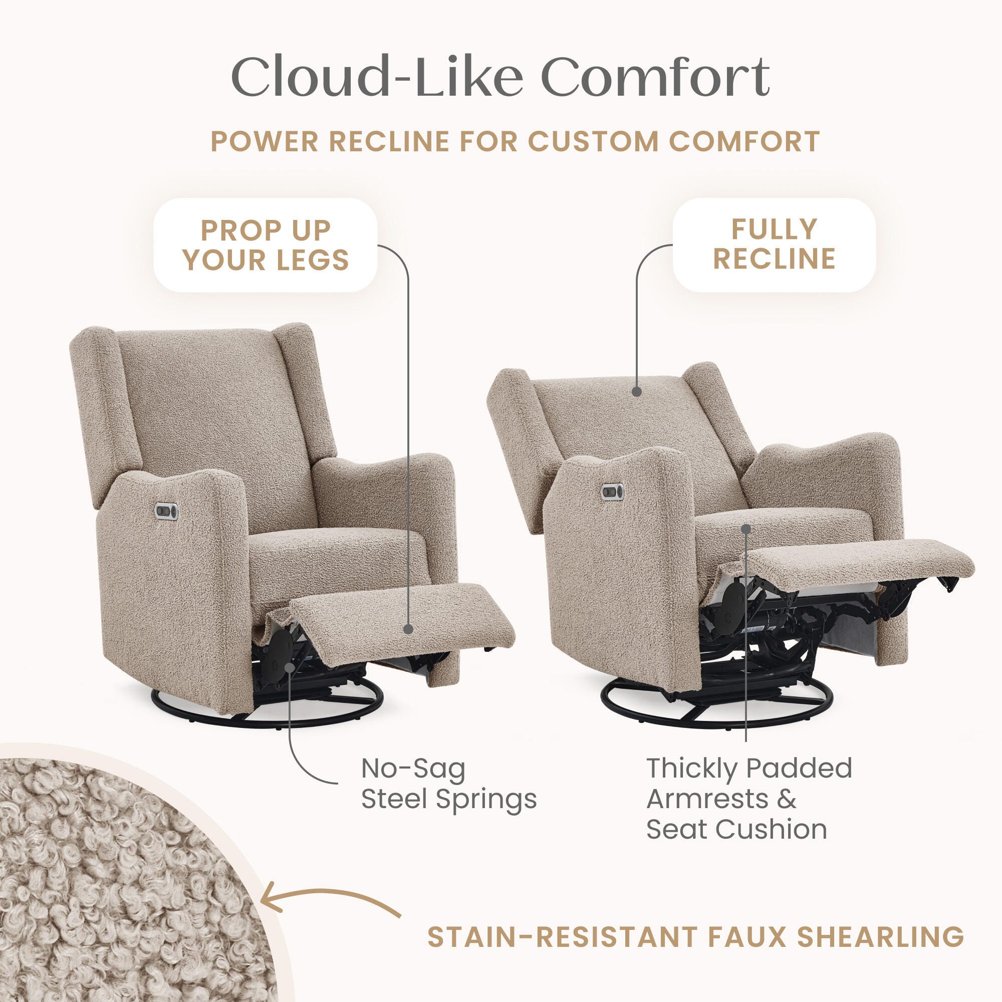Delta Children Mercer Swivel Glider Power Recliner, Sand, large