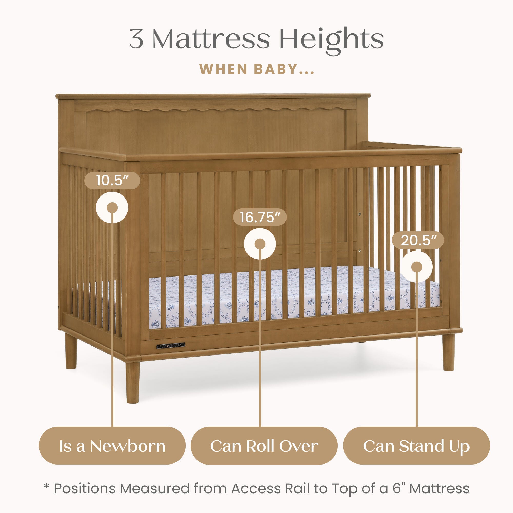 Delta Children Penelope 6-in-1 Convertible Crib, Acorn, large
