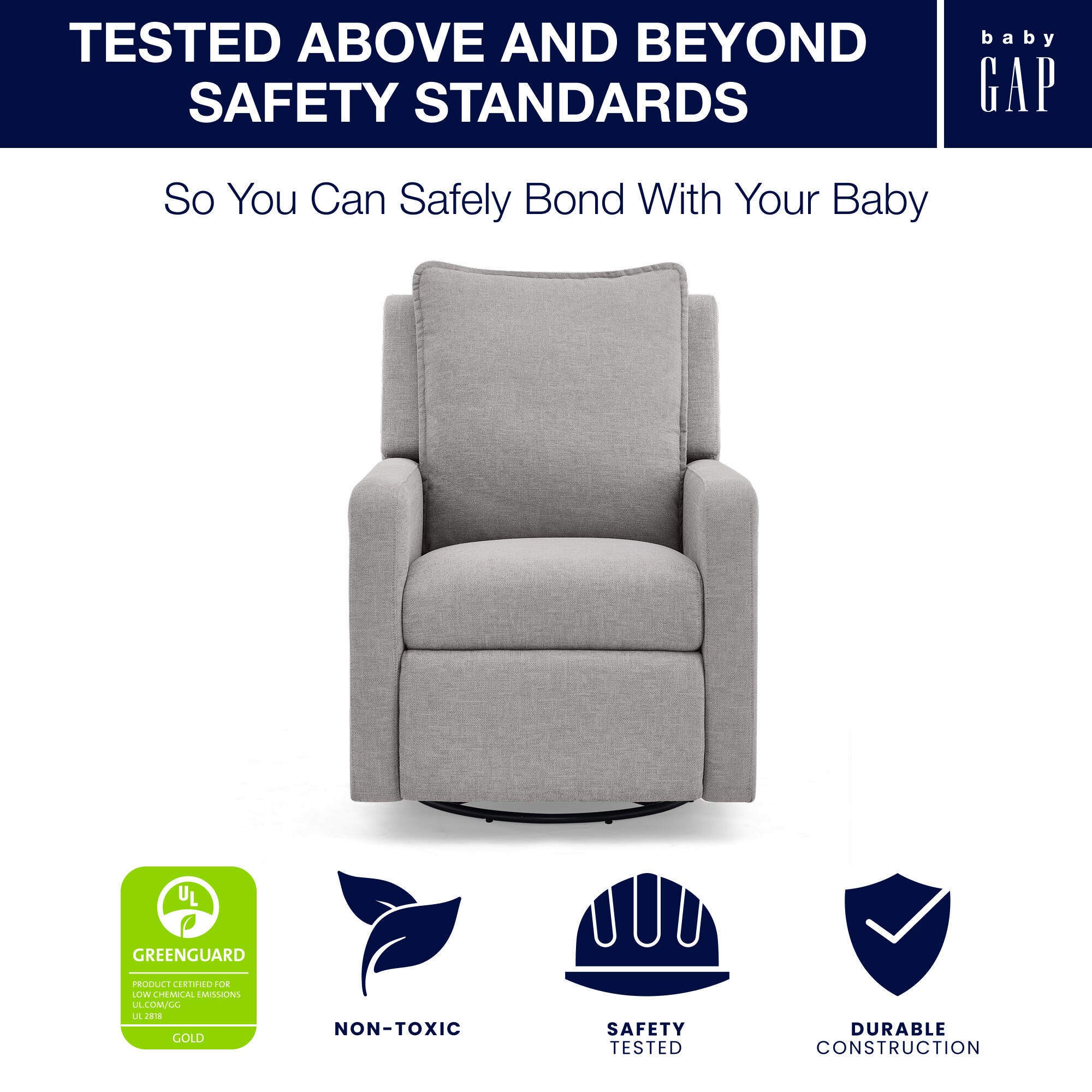 babyGap by Delta Children Harlowe Charging Power Recliner, Ash, large