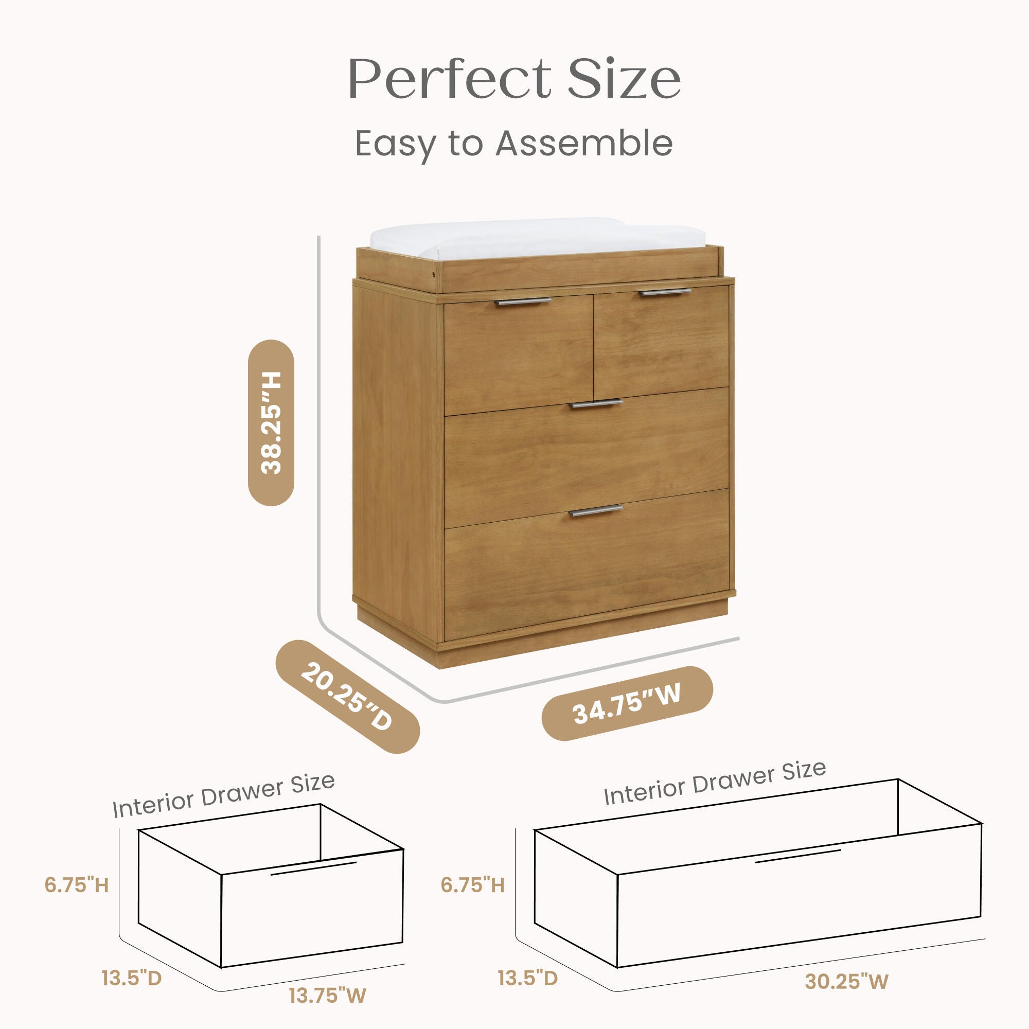 Delta Children Forever 4 Drawer Dresser with Changing Table, Acorn, large