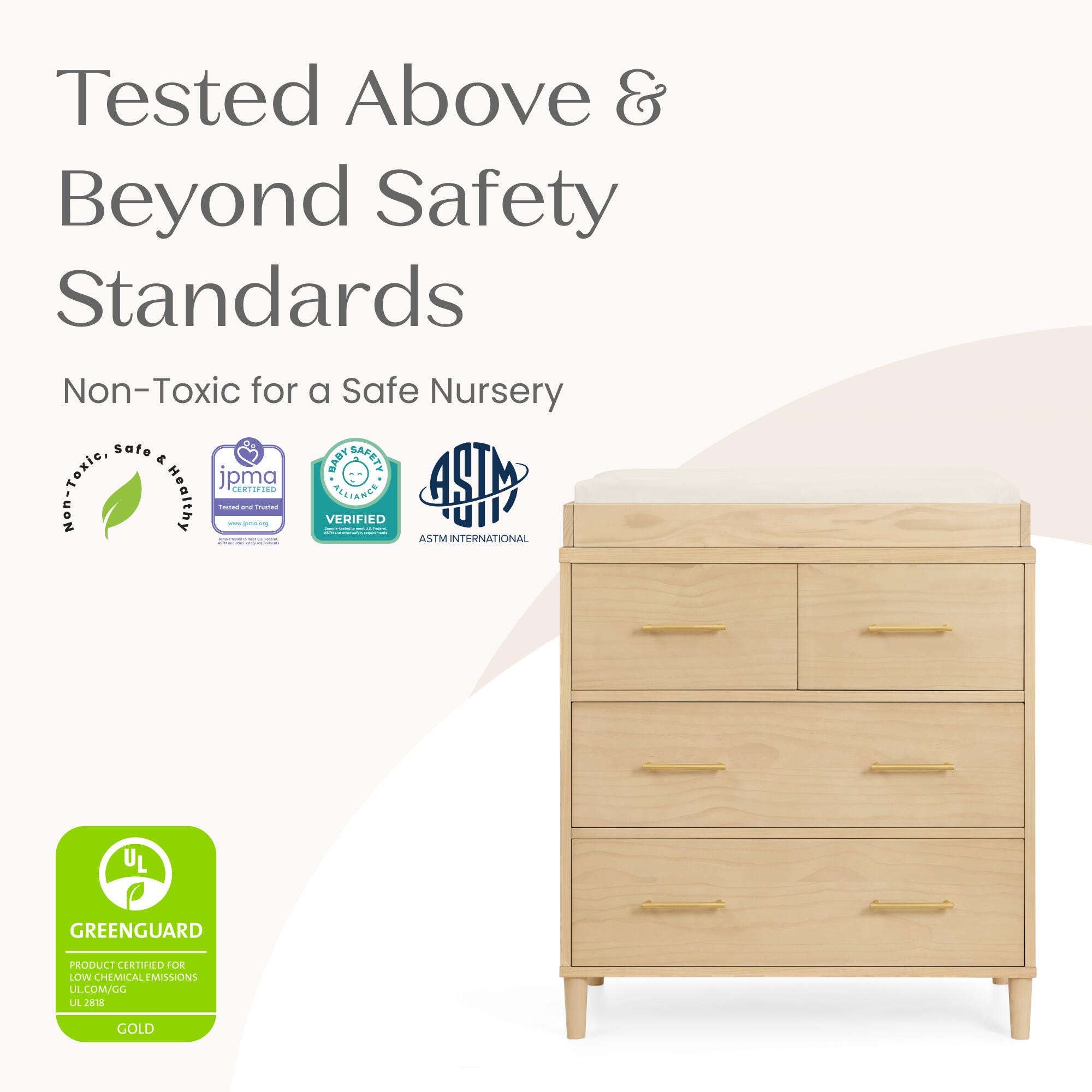 Delta Children Classic 4 Drawer Dresser with Changing Top, Sandstone, large