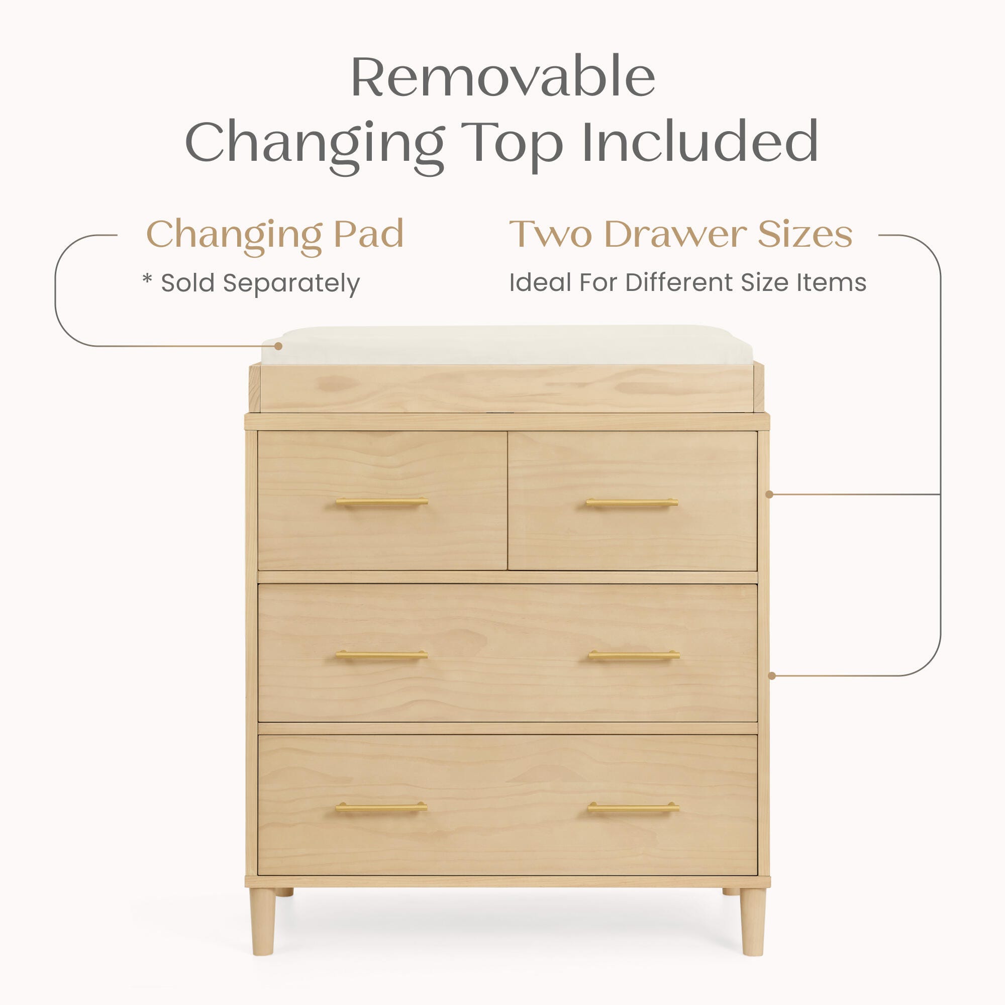 Delta Children Classic 4 Drawer Dresser with Changing Top, Sandstone, large