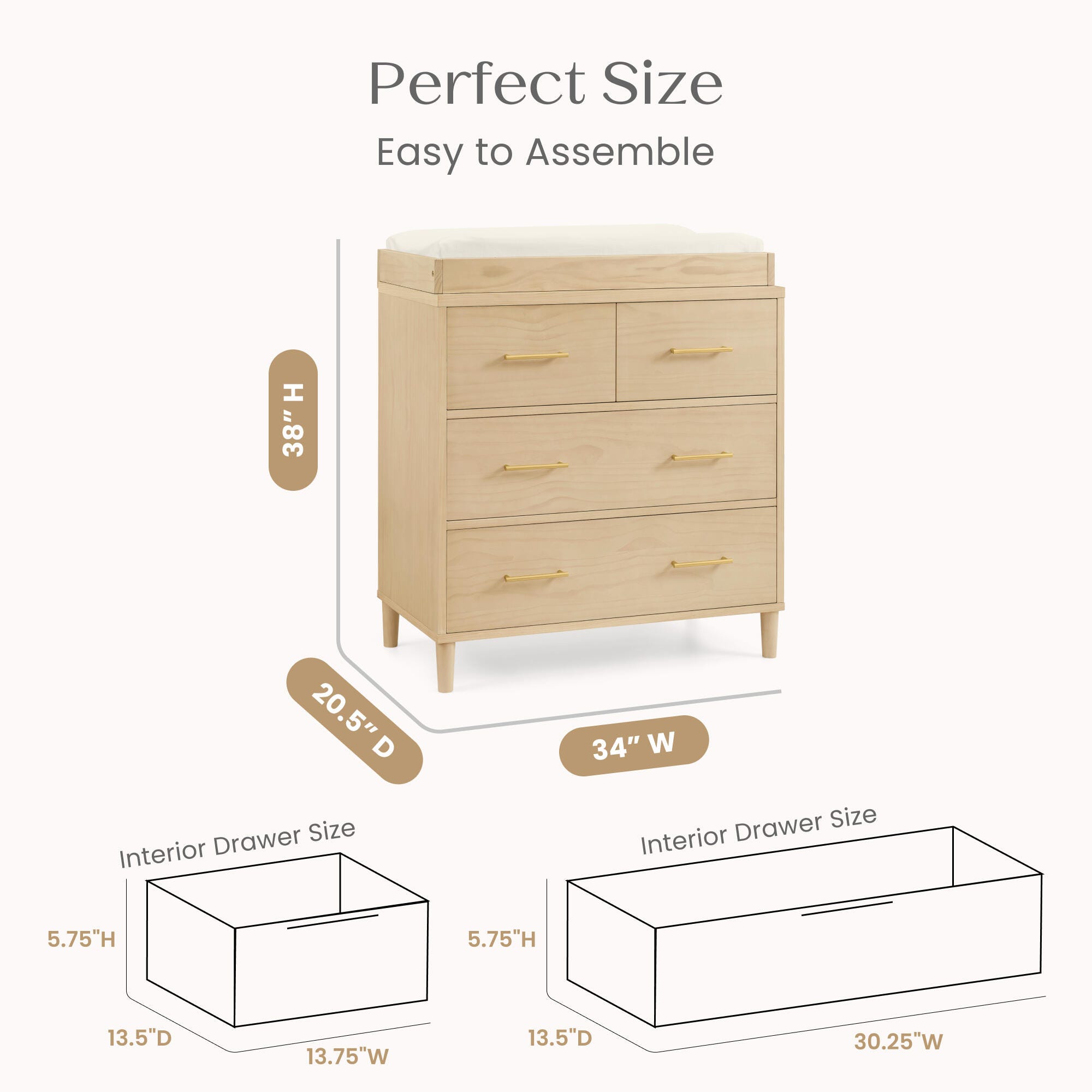 Delta Children Classic 4 Drawer Dresser with Changing Top, Sandstone, large
