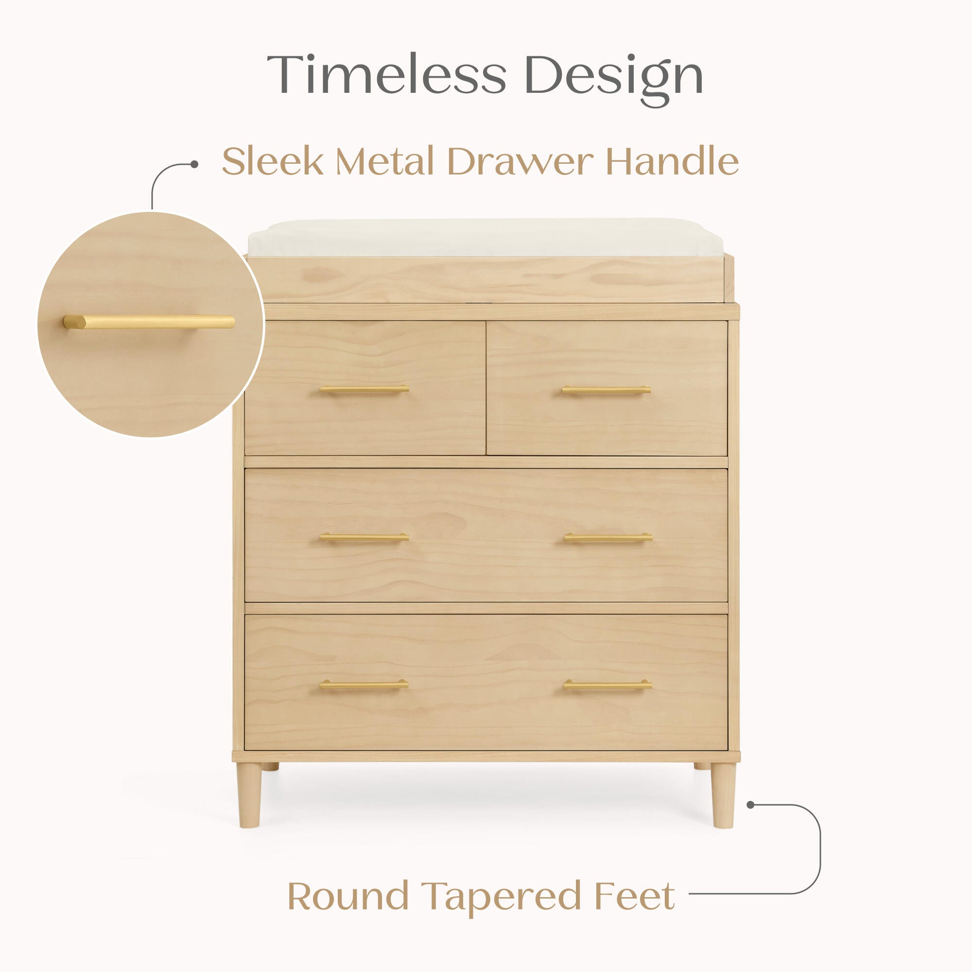 Delta Children Classic 4 Drawer Dresser with Changing Top, Sandstone, large