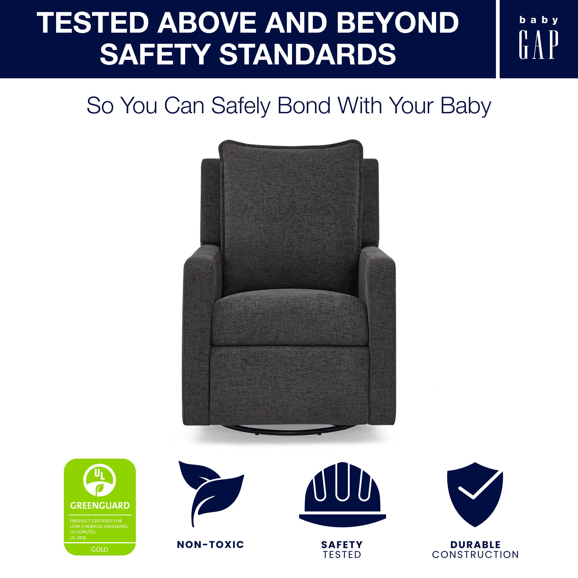 babyGap by Delta Children Harlowe Charging Power Recliner, Charcoal, large
