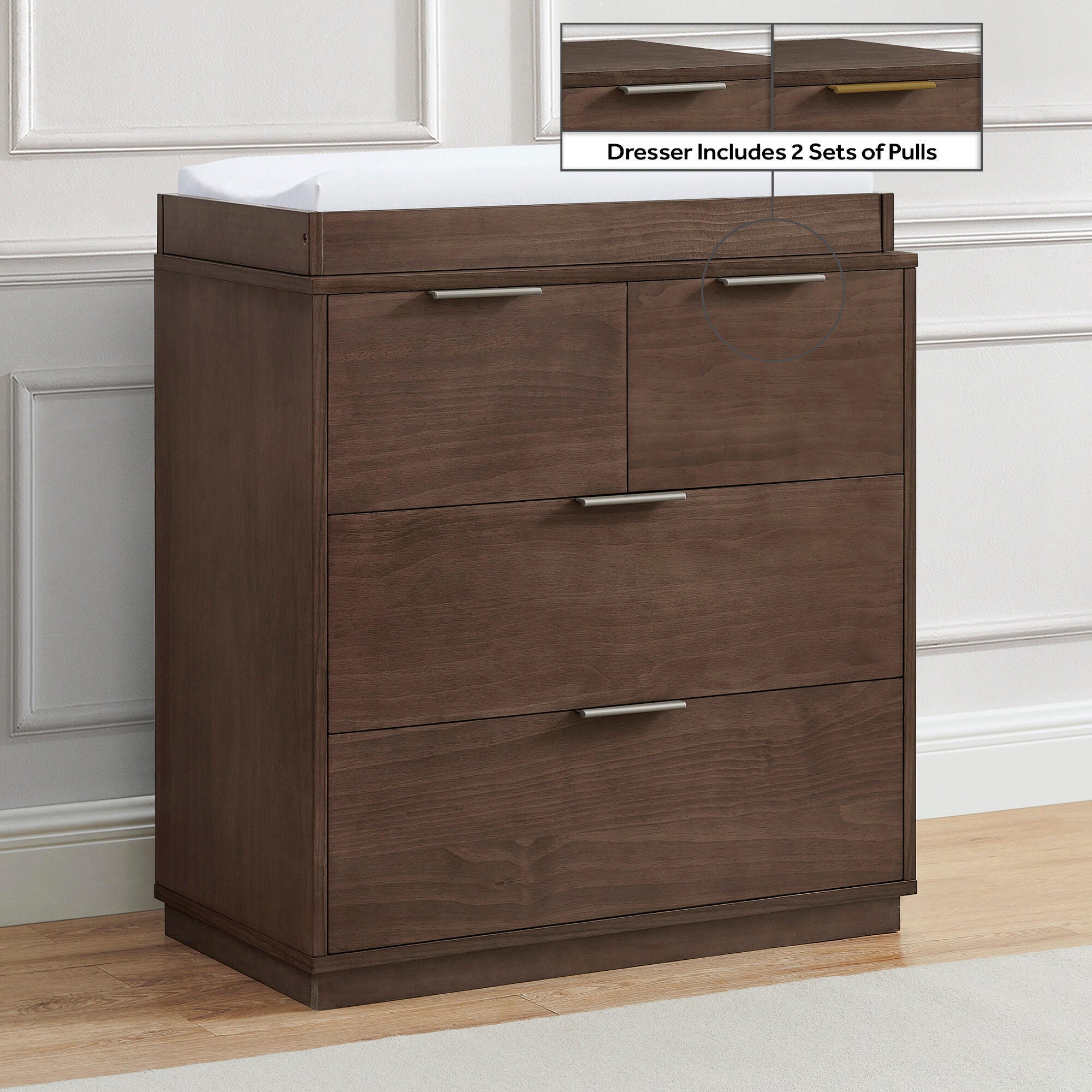 Delta Children Forever 4 Drawer Dresser with Changing Table, Teak Brown, large
