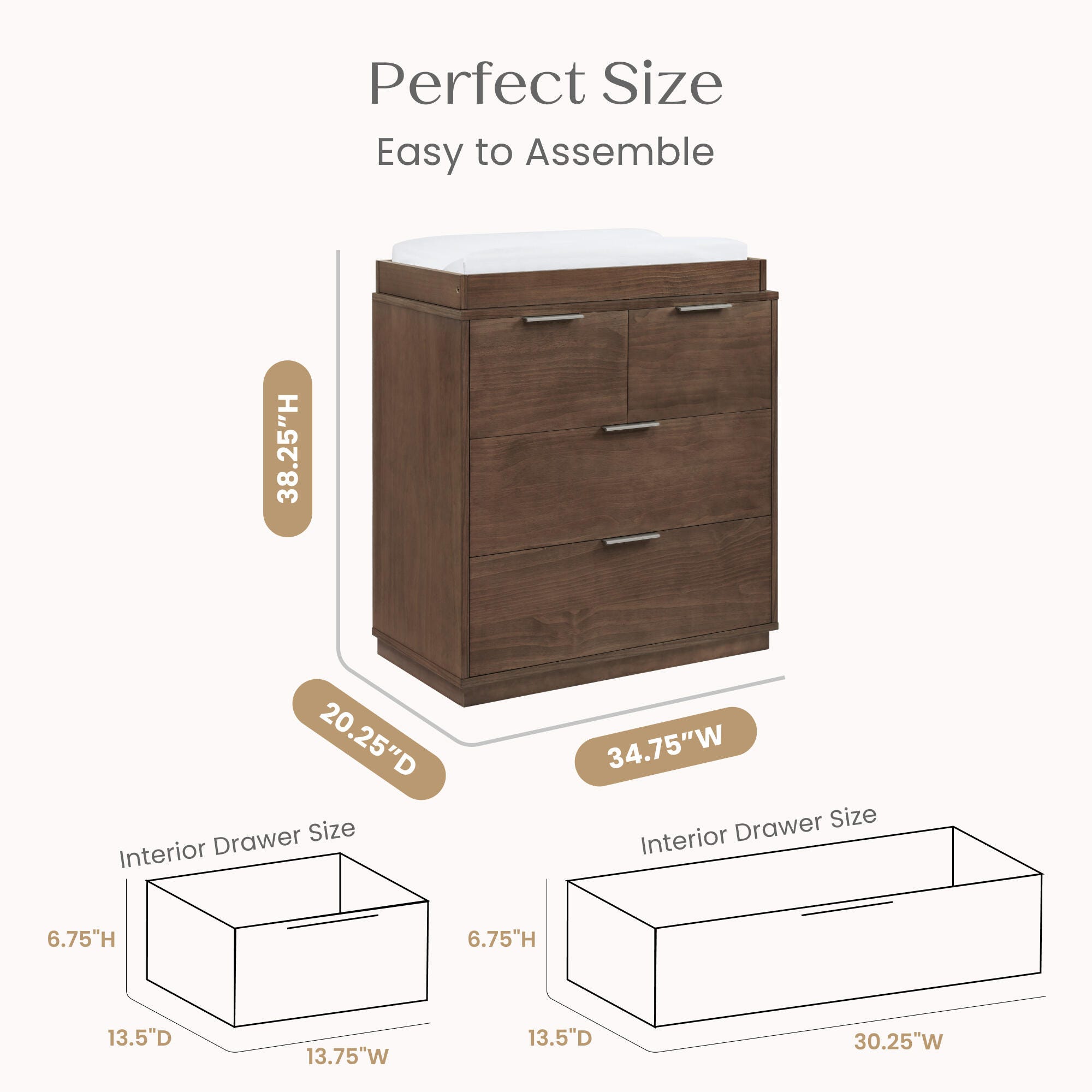 Delta Children Forever 4 Drawer Dresser with Changing Table, Teak Brown, large