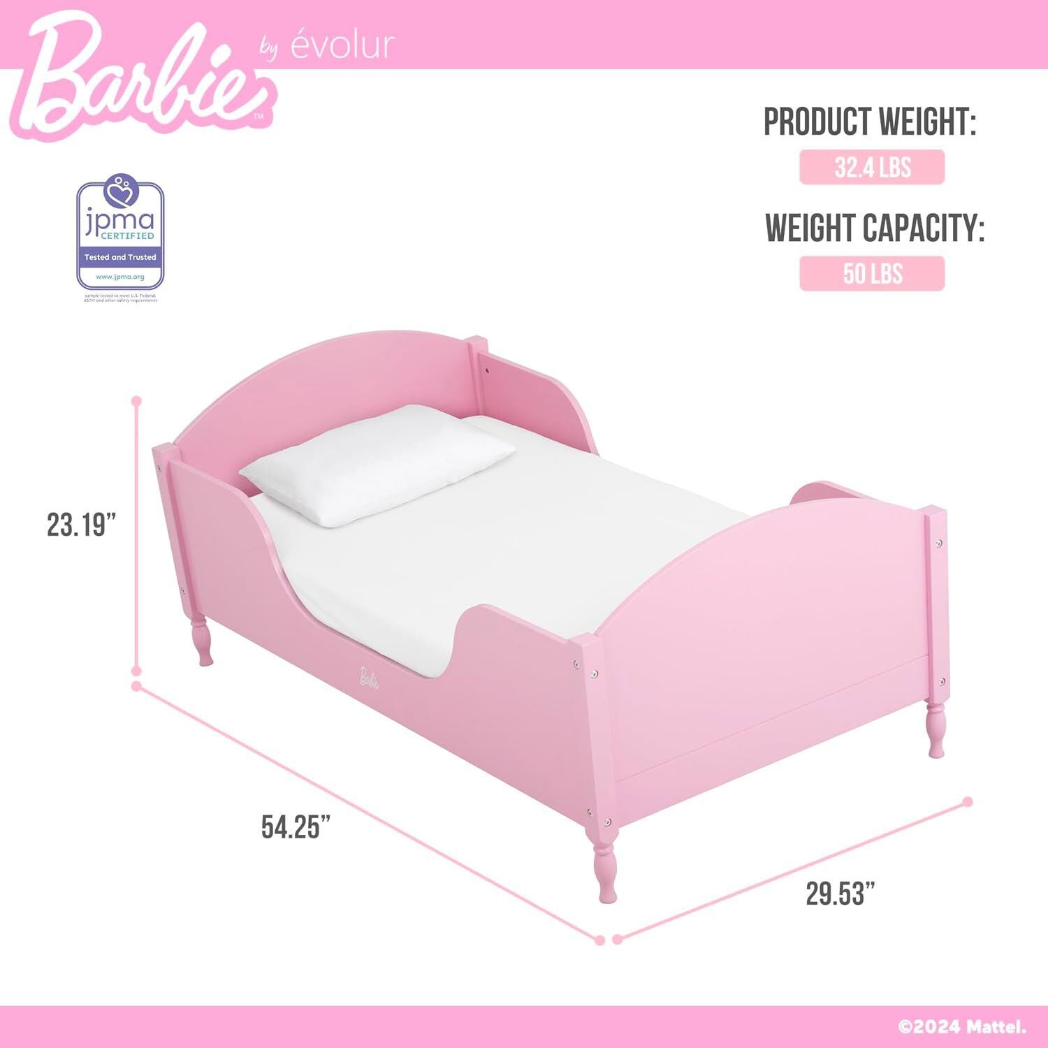 Barbie By Evolur Dreamscape Toddler Bed, Pink, large