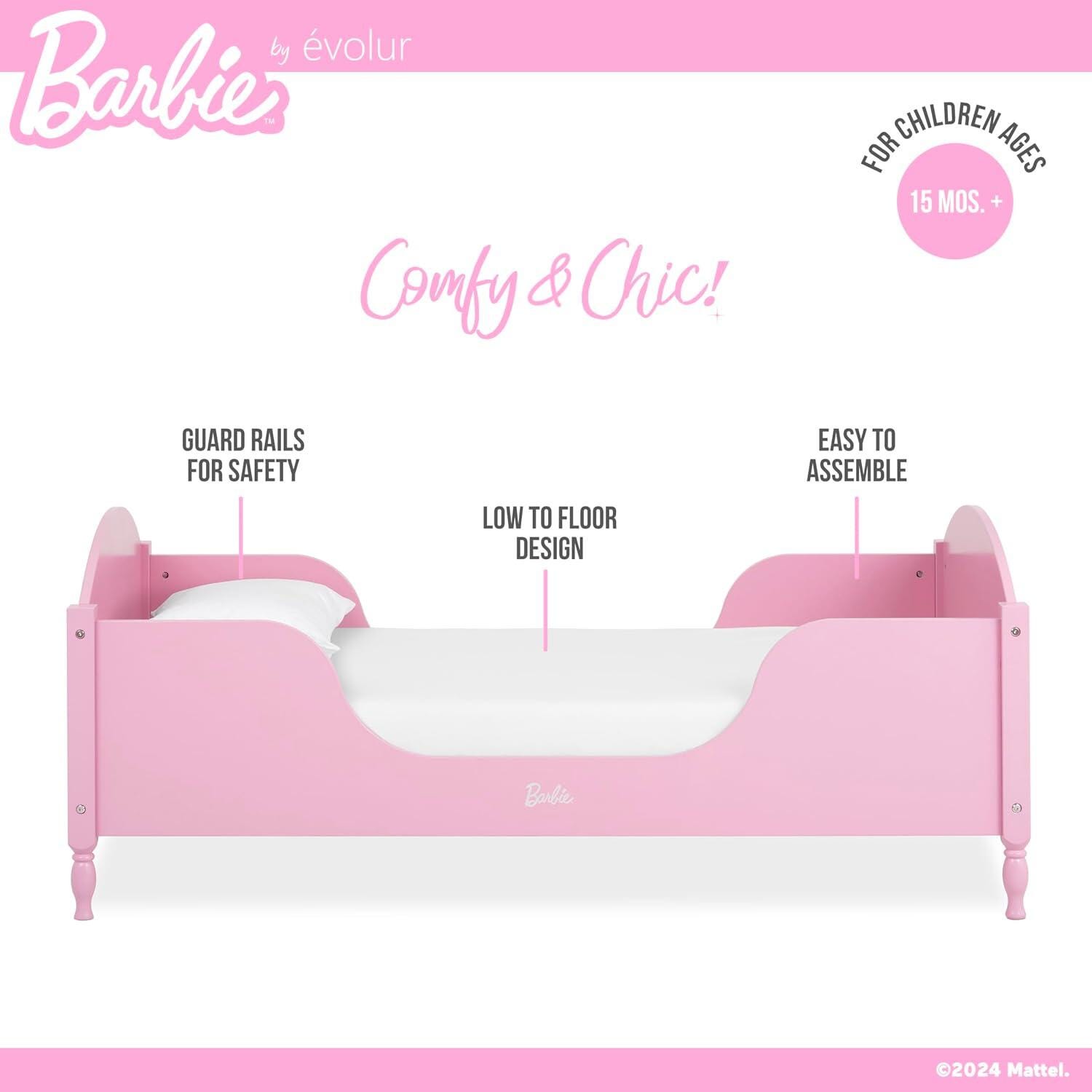 Barbie By Evolur Dreamscape Toddler Bed, Pink, large